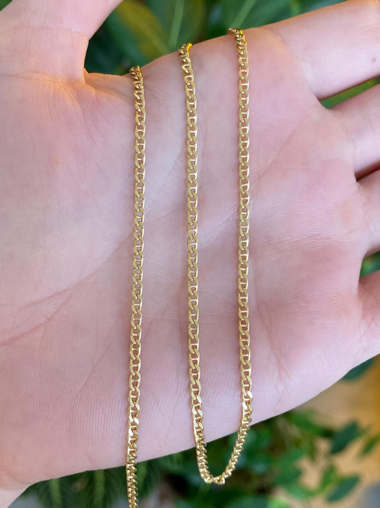 Vintage Solid 18k Yellow Gold Flat Mariner Chain Necklace - 25.25 inches