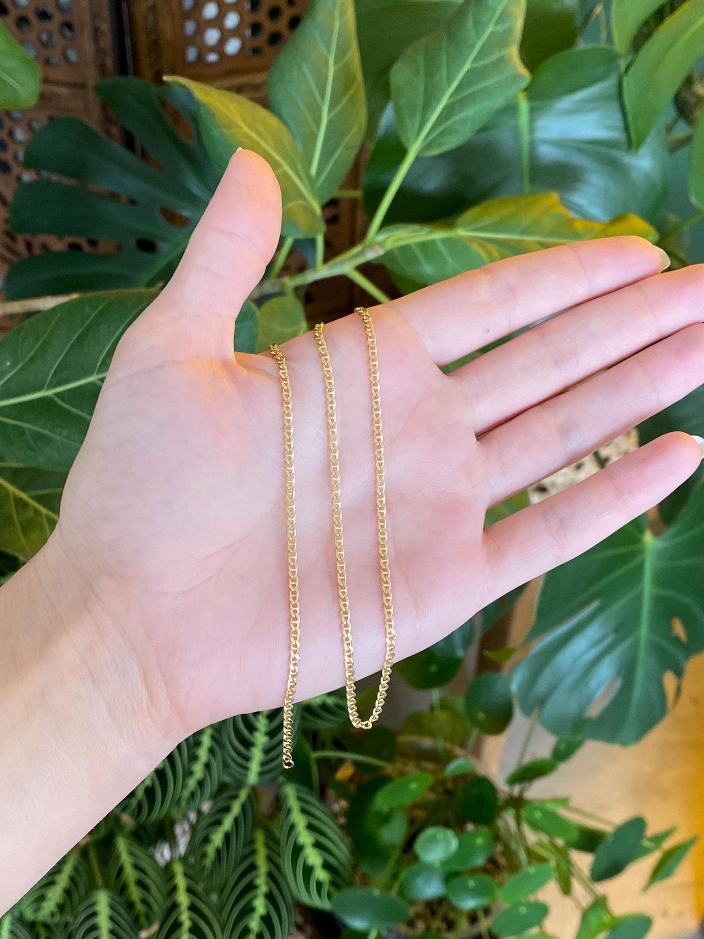 Vintage Solid 18k Yellow Gold Flat Mariner Chain Necklace - 25.25 inches