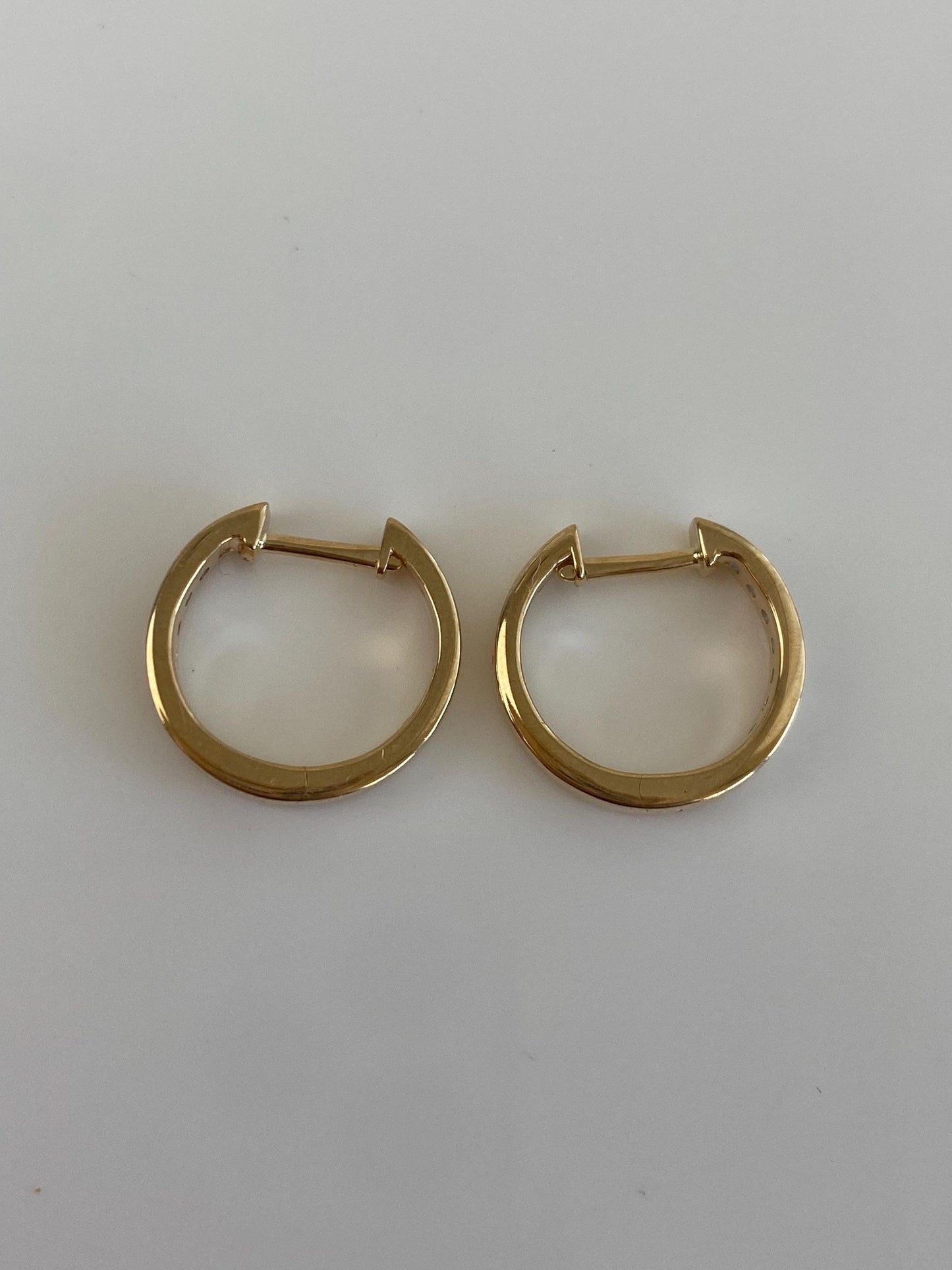 Vintage Solid 14k Yellow Gold Diamond Hoop Earrings