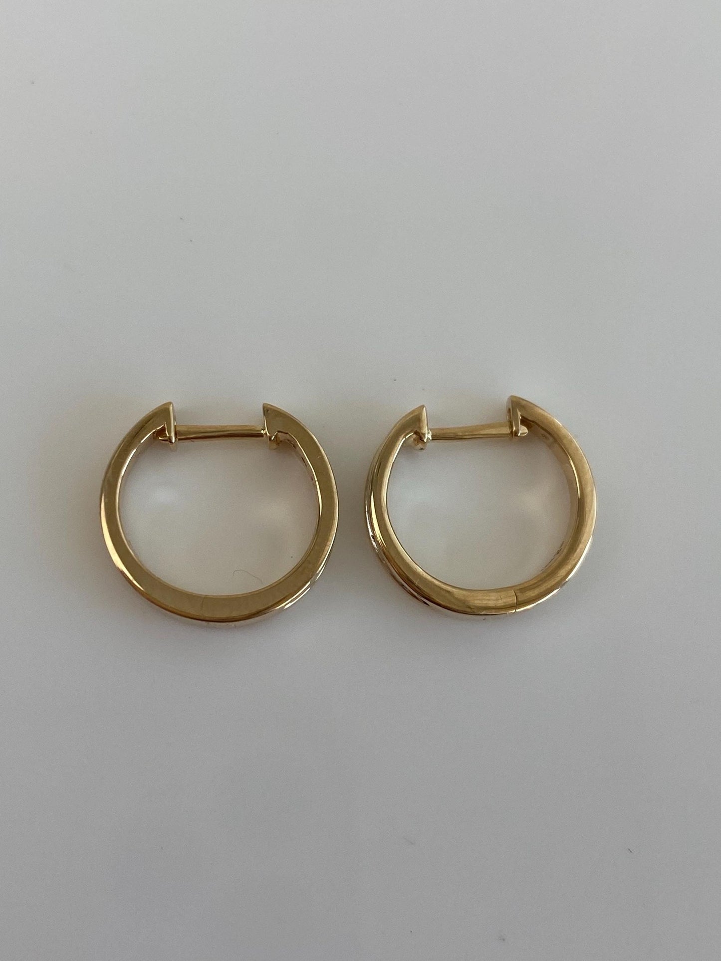 Vintage Solid 14k Yellow Gold Diamond Hoop Earrings