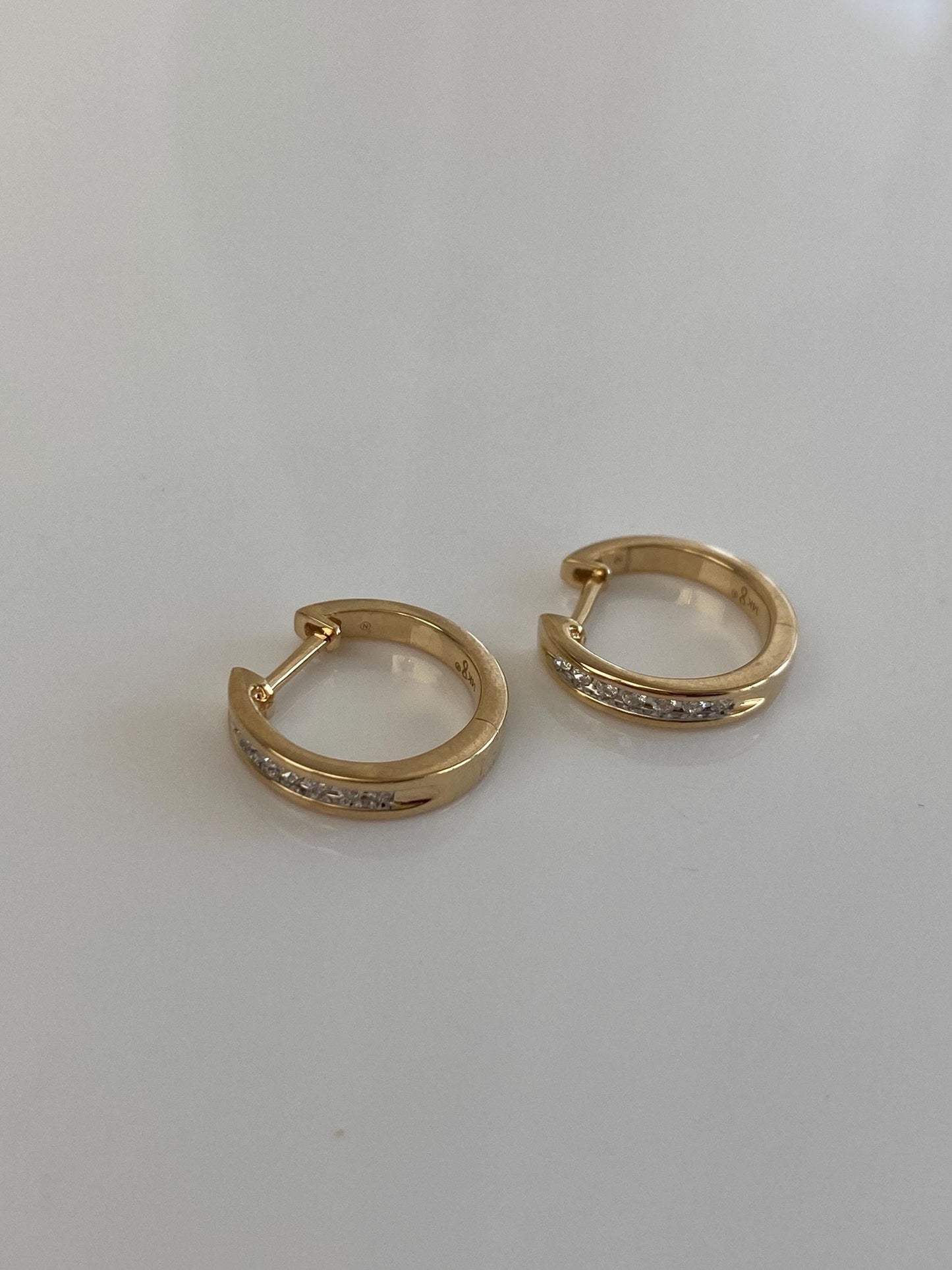 Vintage Solid 14k Yellow Gold Diamond Hoop Earrings