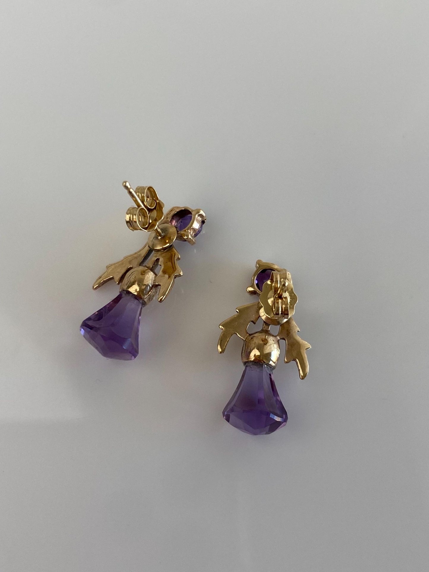 Vintage Solid 10k Yellow Gold Purple Cubic Zirconia Stud Earrings