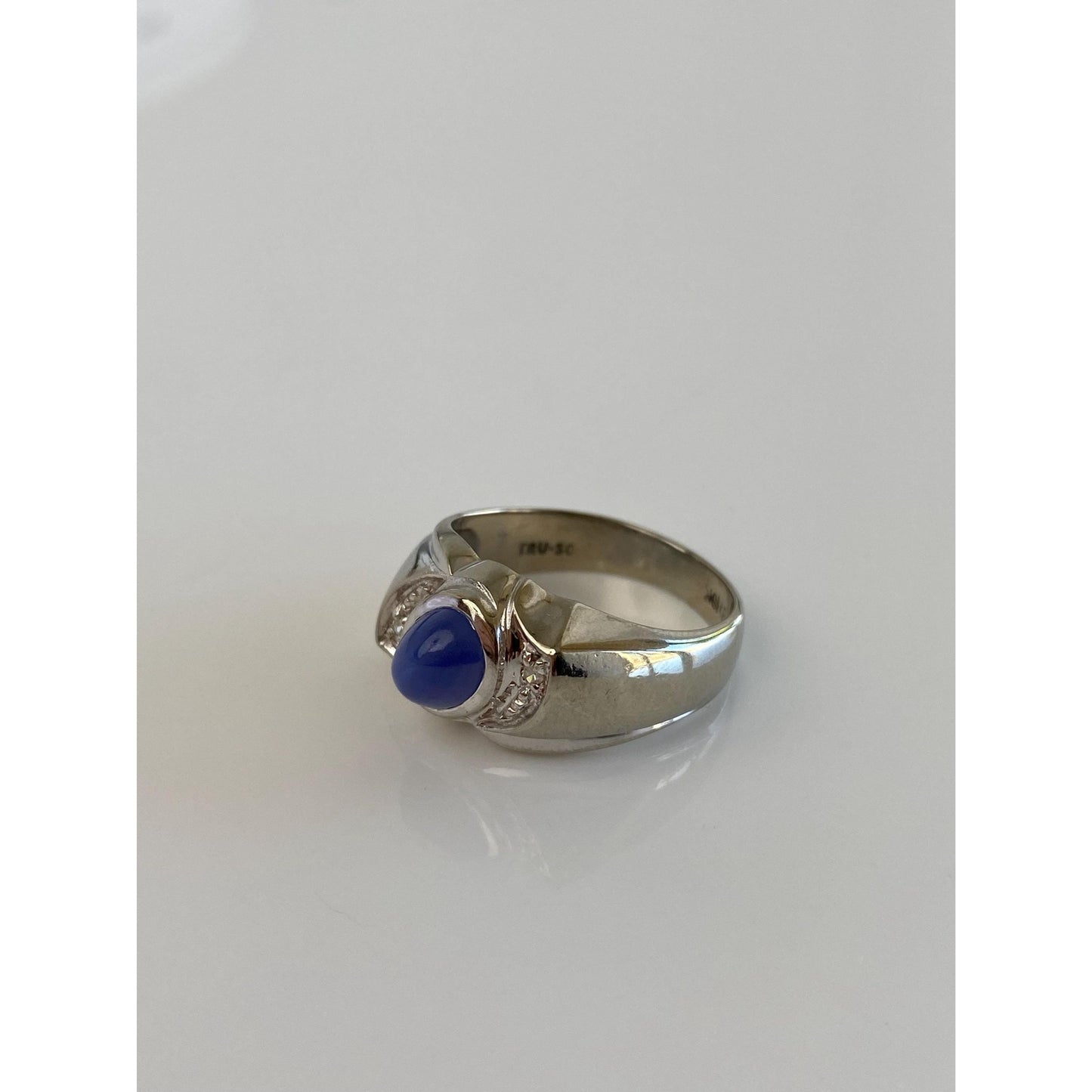 Vintage Solid 10k White Gold Diamond Blue Star Sapphire Ring Band - Size 7.5