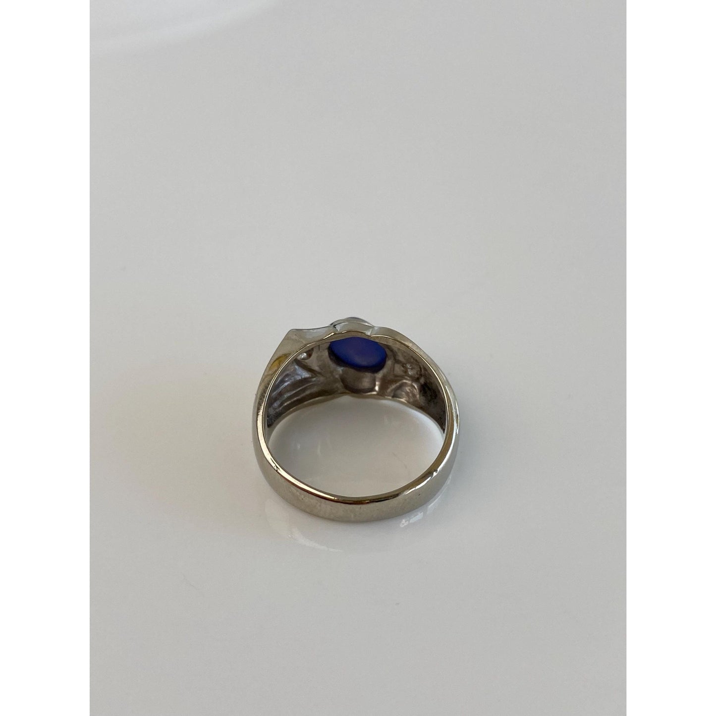 Vintage Solid 10k White Gold Diamond Blue Star Sapphire Ring Band - Size 7.5