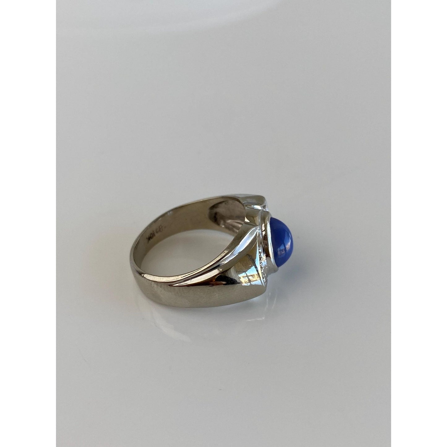 Vintage Solid 10k White Gold Diamond Blue Star Sapphire Ring Band - Size 7.5