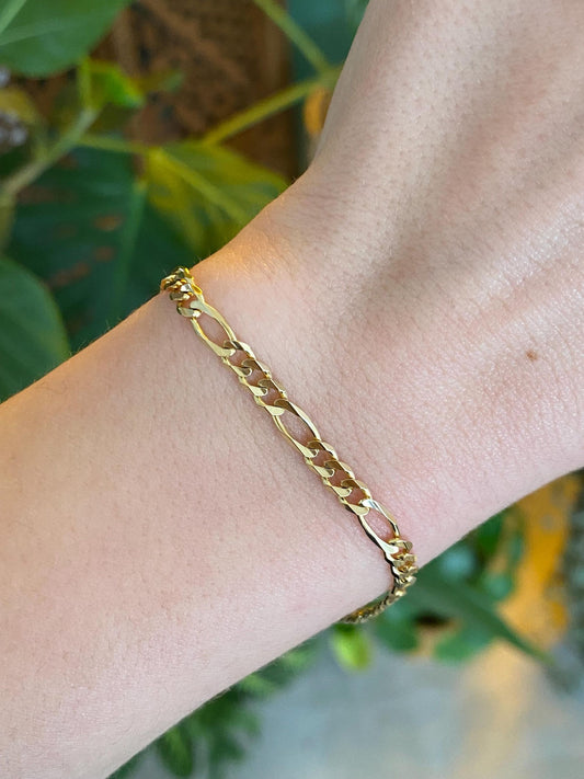 Vintage Solid 10k Yellow Gold Figaro Chain Bracelet - 7 inches