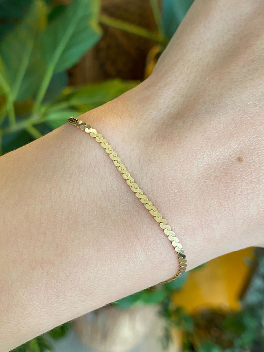 Vintage Solid 14k Yellow Gold Chunky Serpentine Chain Bracelet - 6.75 inches