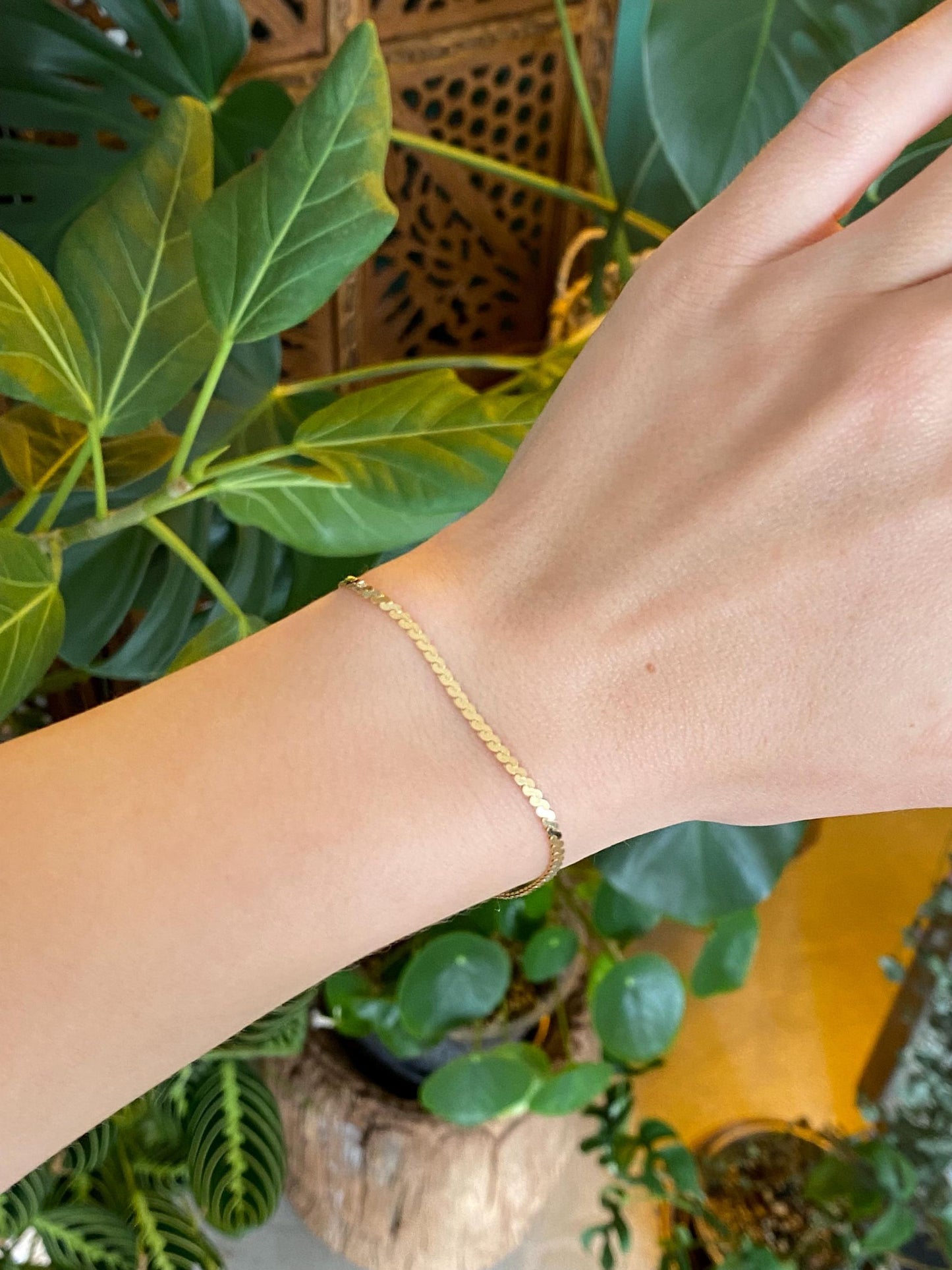 Vintage Solid 14k Yellow Gold Chunky Serpentine Chain Bracelet - 6.75 inches