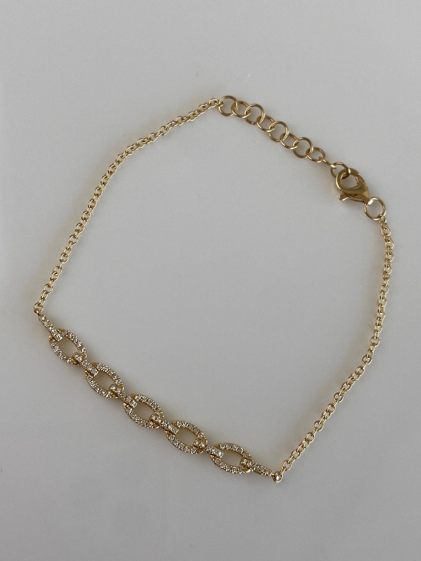 Vintage Solid 14k Yellow Gold Diamonds Link Rolo Chain Bracelet - 7 inches