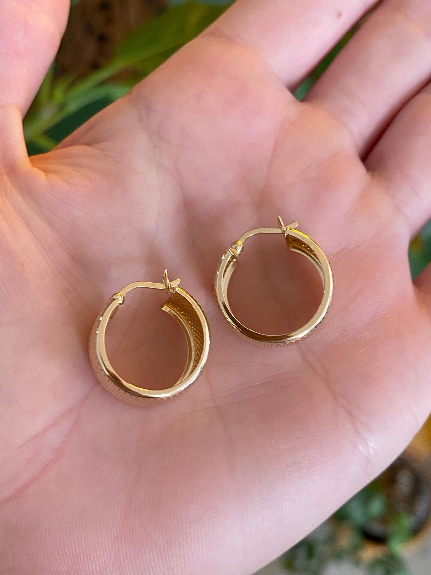 Vintage Solid 14k Yellow Gold Chunky Textured Hoop Earrings
