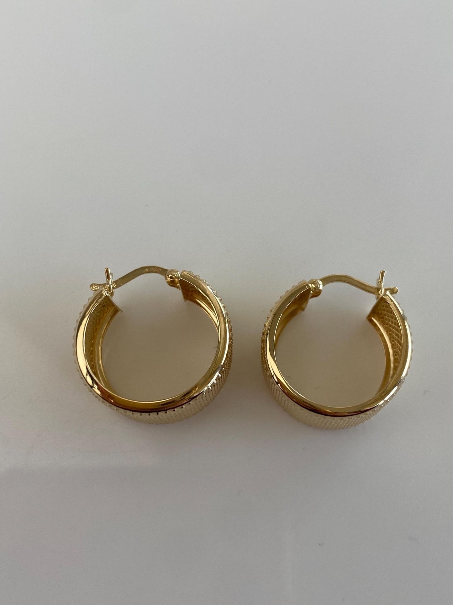 Vintage Solid 14k Yellow Gold Chunky Textured Hoop Earrings
