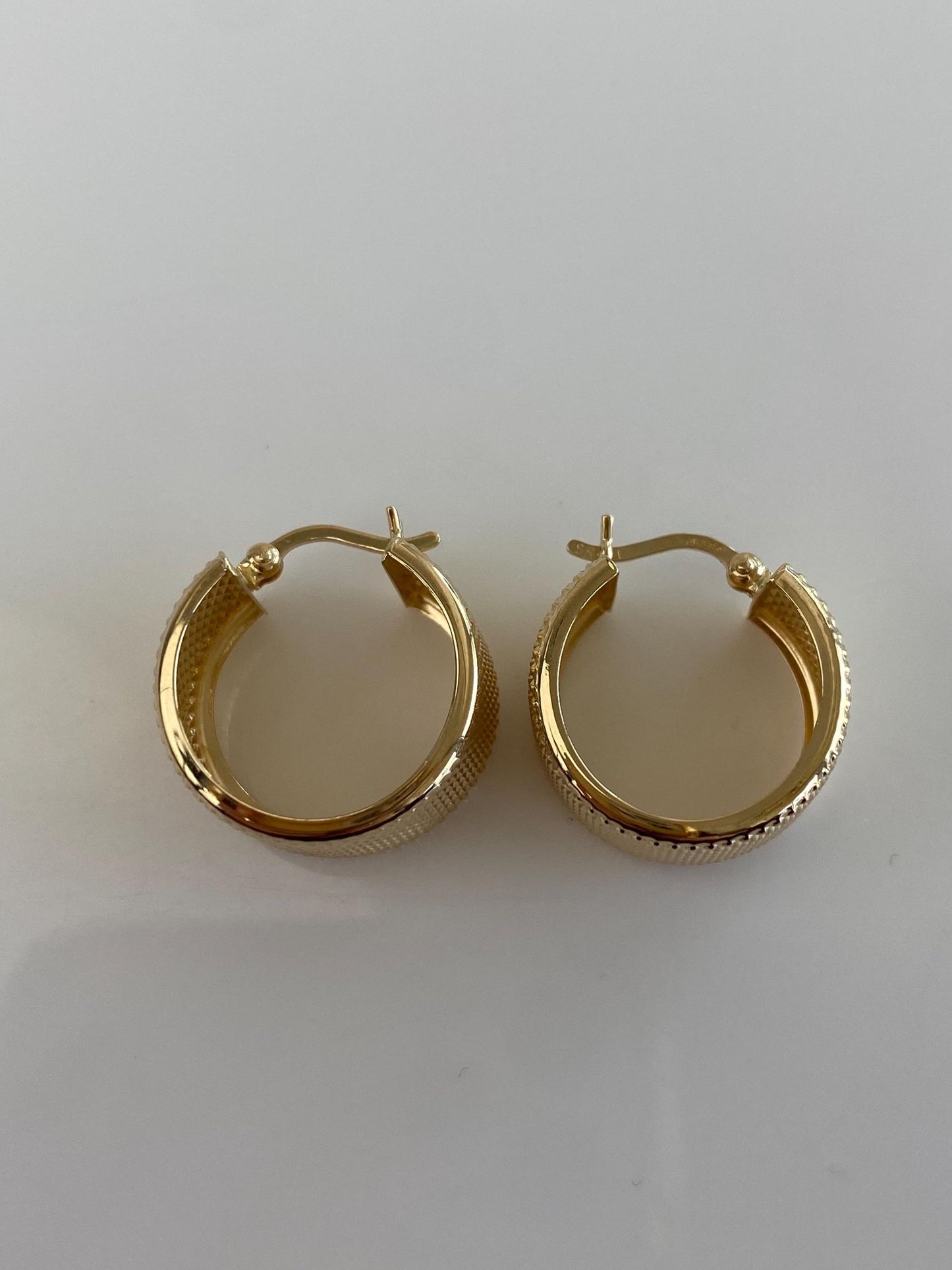 Vintage Solid 14k Yellow Gold Chunky Textured Hoop Earrings