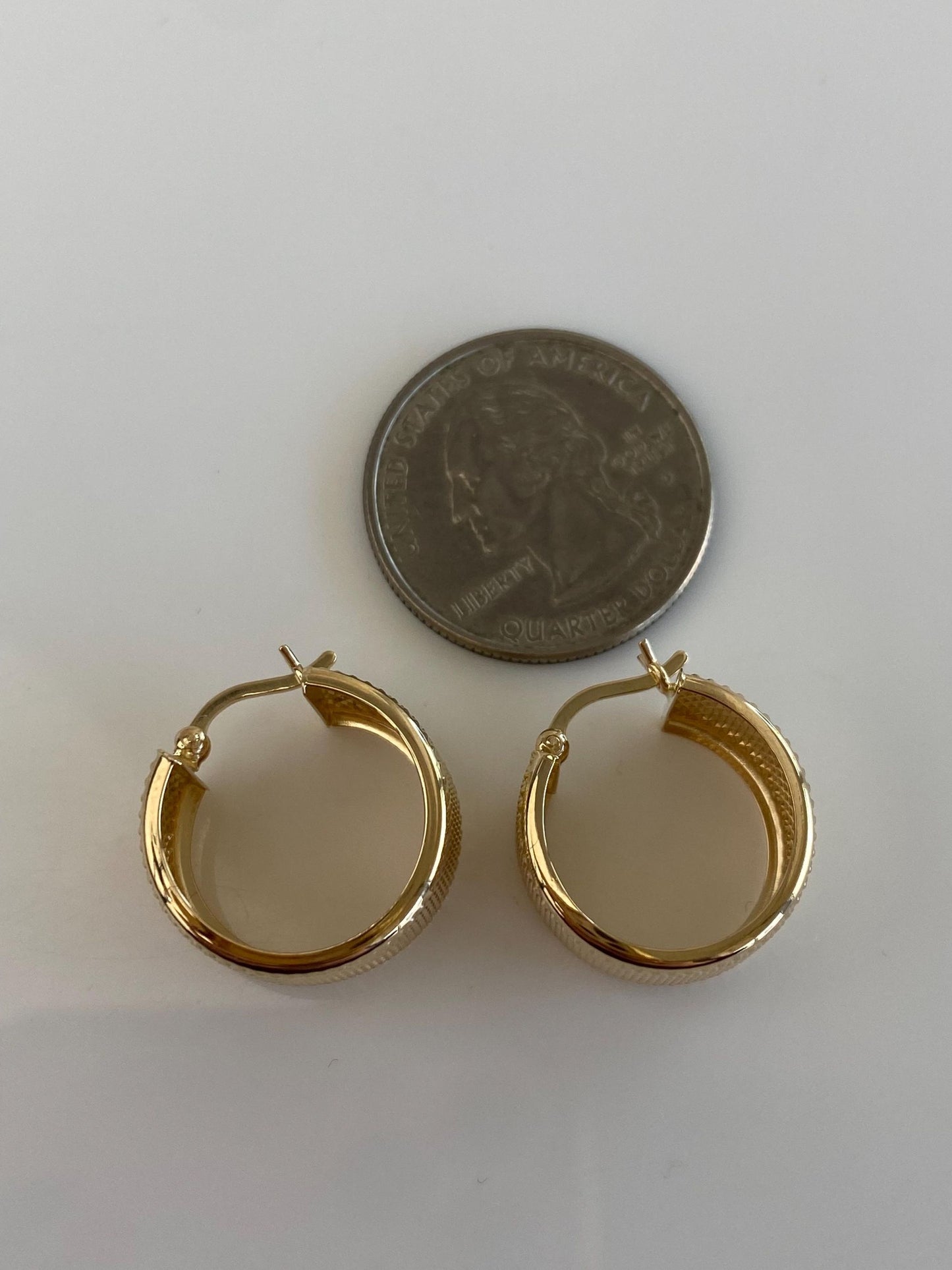 Vintage Solid 14k Yellow Gold Chunky Textured Hoop Earrings
