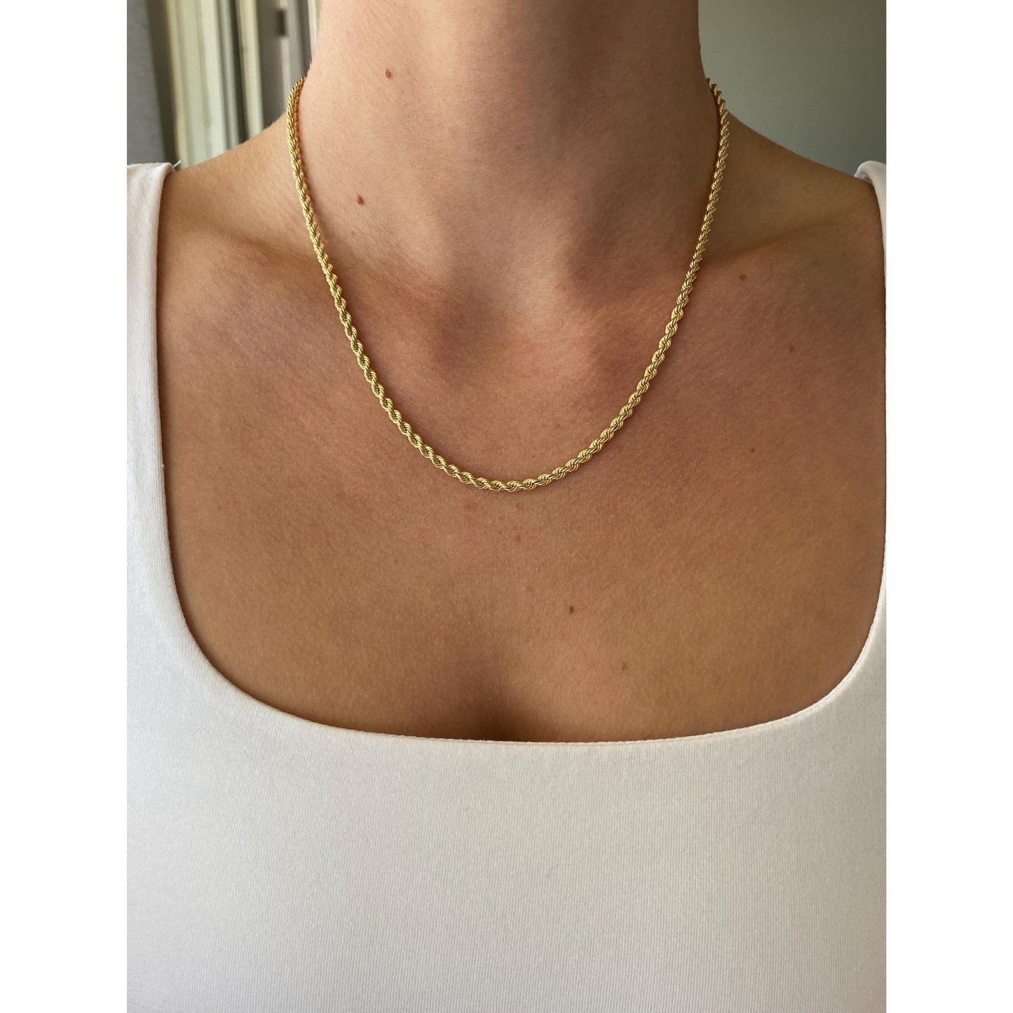 Vintage Solid 14k Yellow Gold Rope Chain Necklace - 18 inches