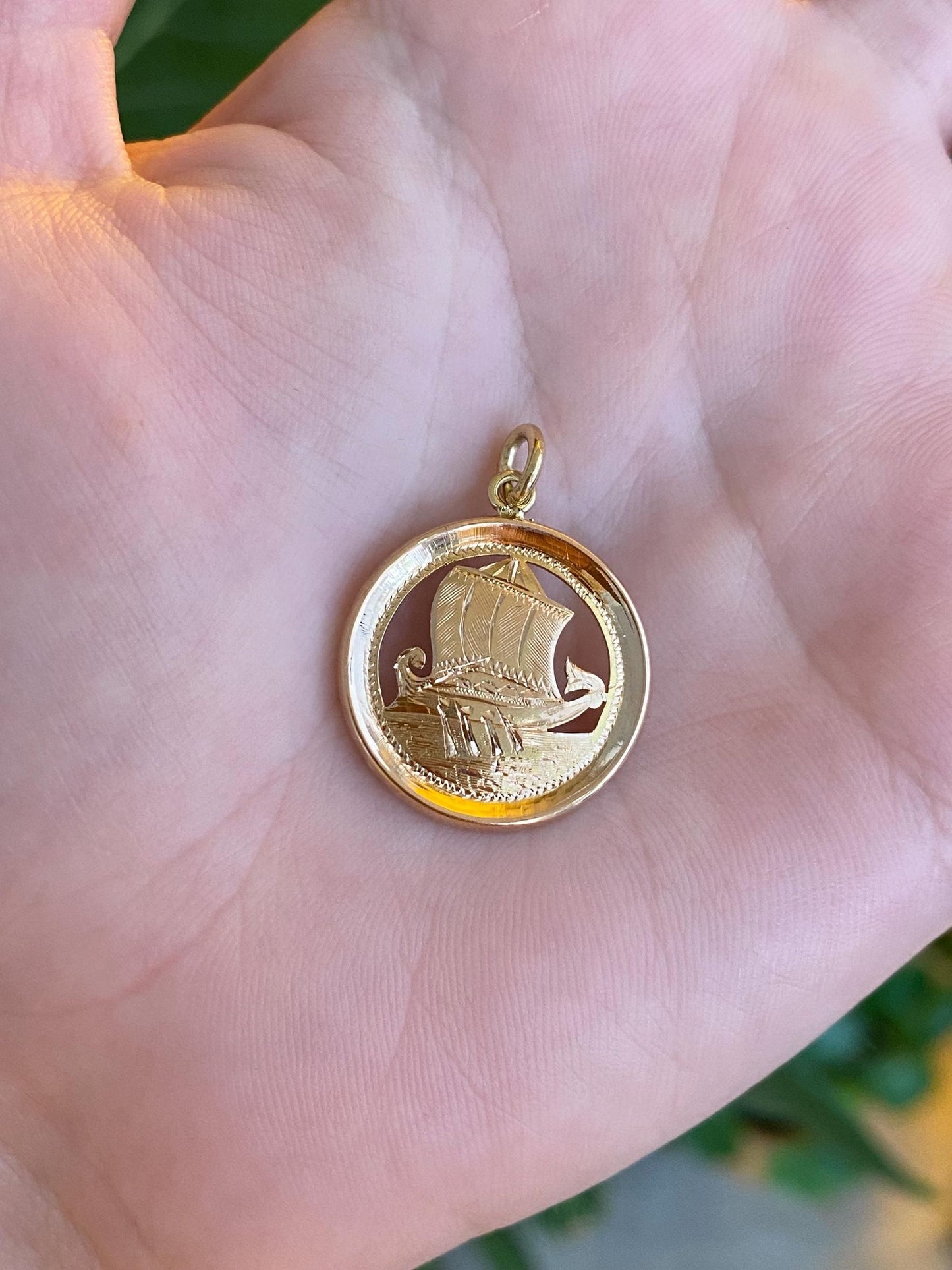 Vintage Solid 18k Yellow Gold Open Work Ship Charm