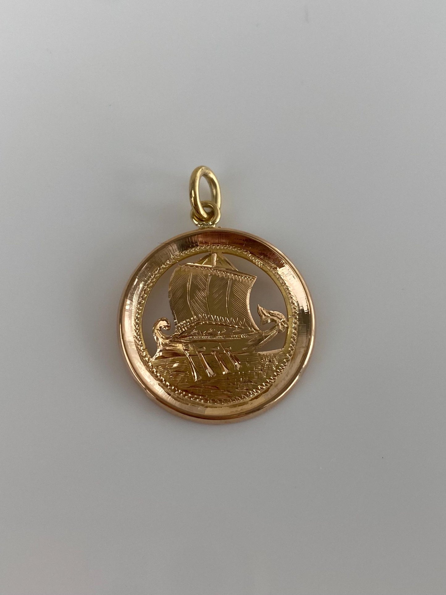 Vintage Solid 18k Yellow Gold Open Work Ship Charm