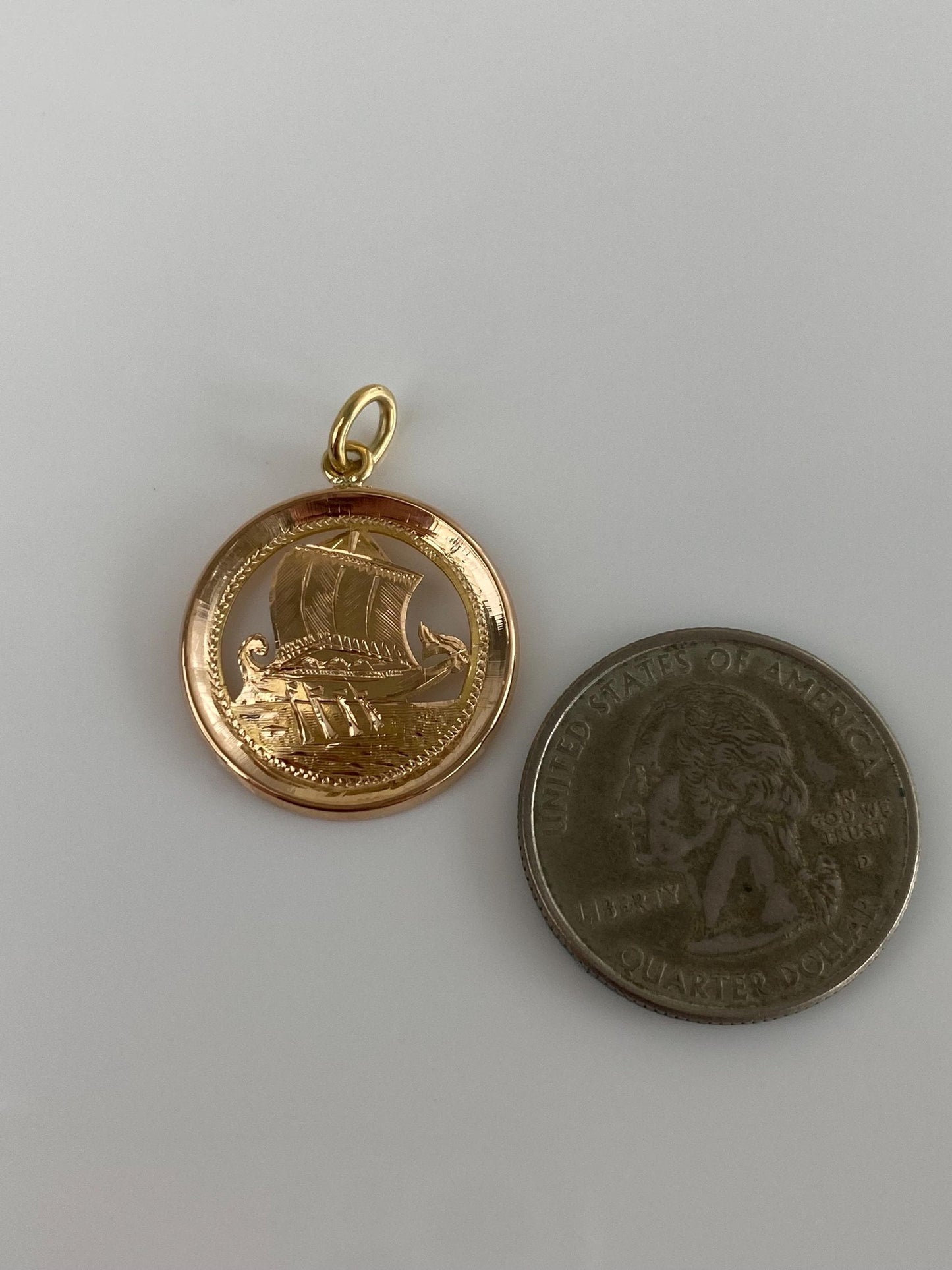 Vintage Solid 18k Yellow Gold Open Work Ship Charm