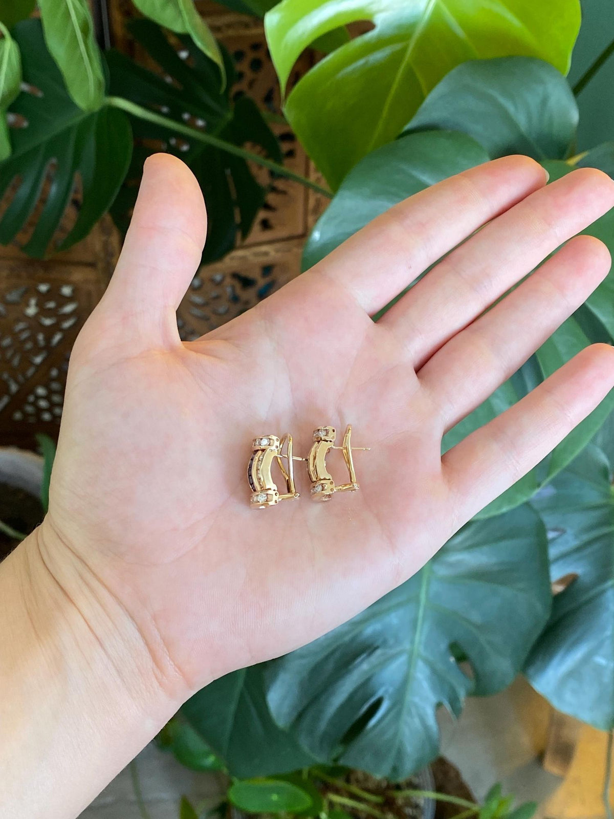 Vintage Solid 14k Yellow Gold Diamonds Blue Sapphire Drop Earrings