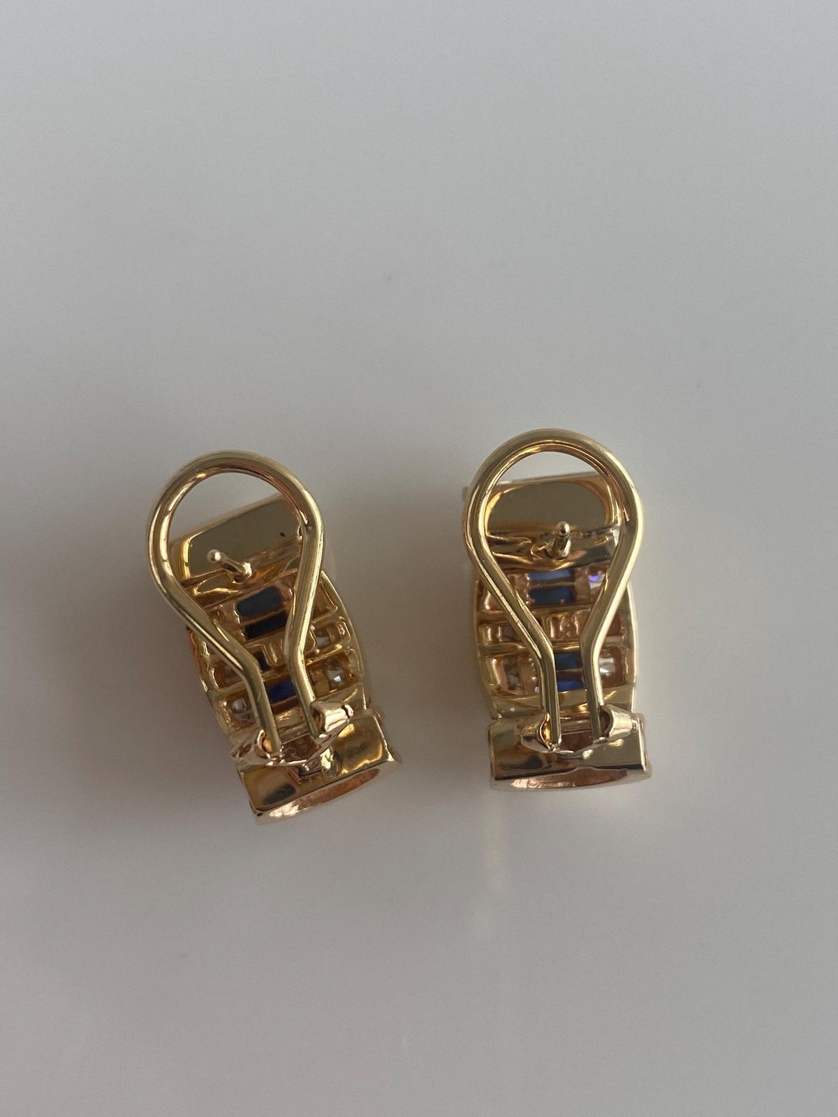 Vintage Solid 14k Yellow Gold Diamonds Blue Sapphire Drop Earrings