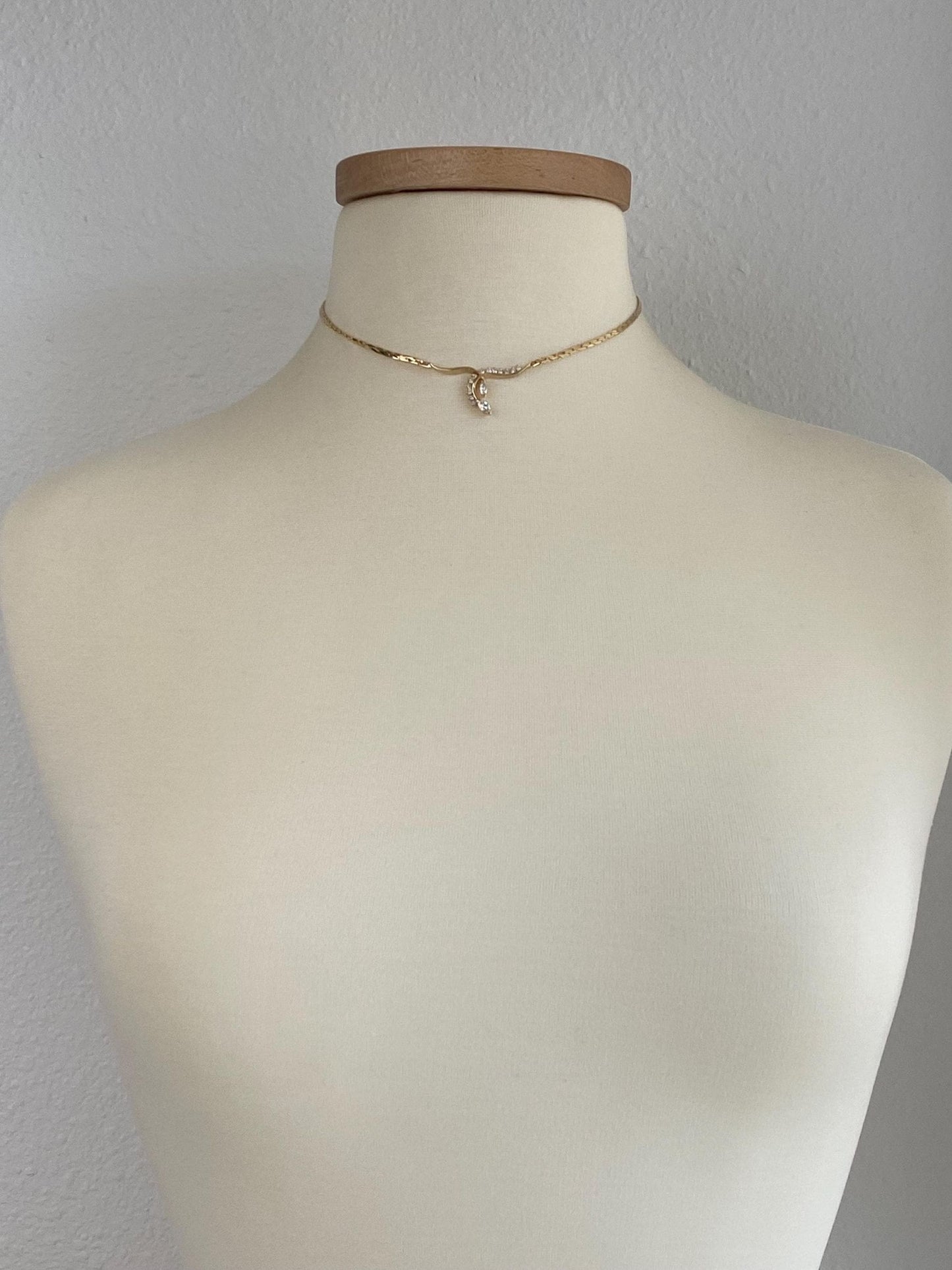 Vintage Solid 14k Yellow Gold Marquise Diamond Fancy Flat Chain Necklace - 15 inches