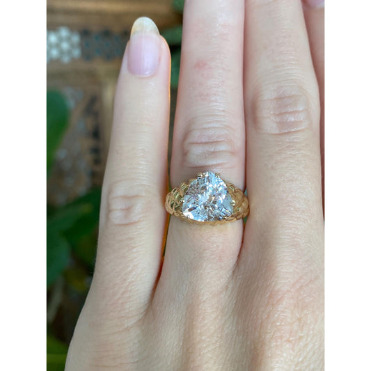 Vintage Solid 10k Yellow Gold Clear Quartz Textured Ring Band - Size 4.75