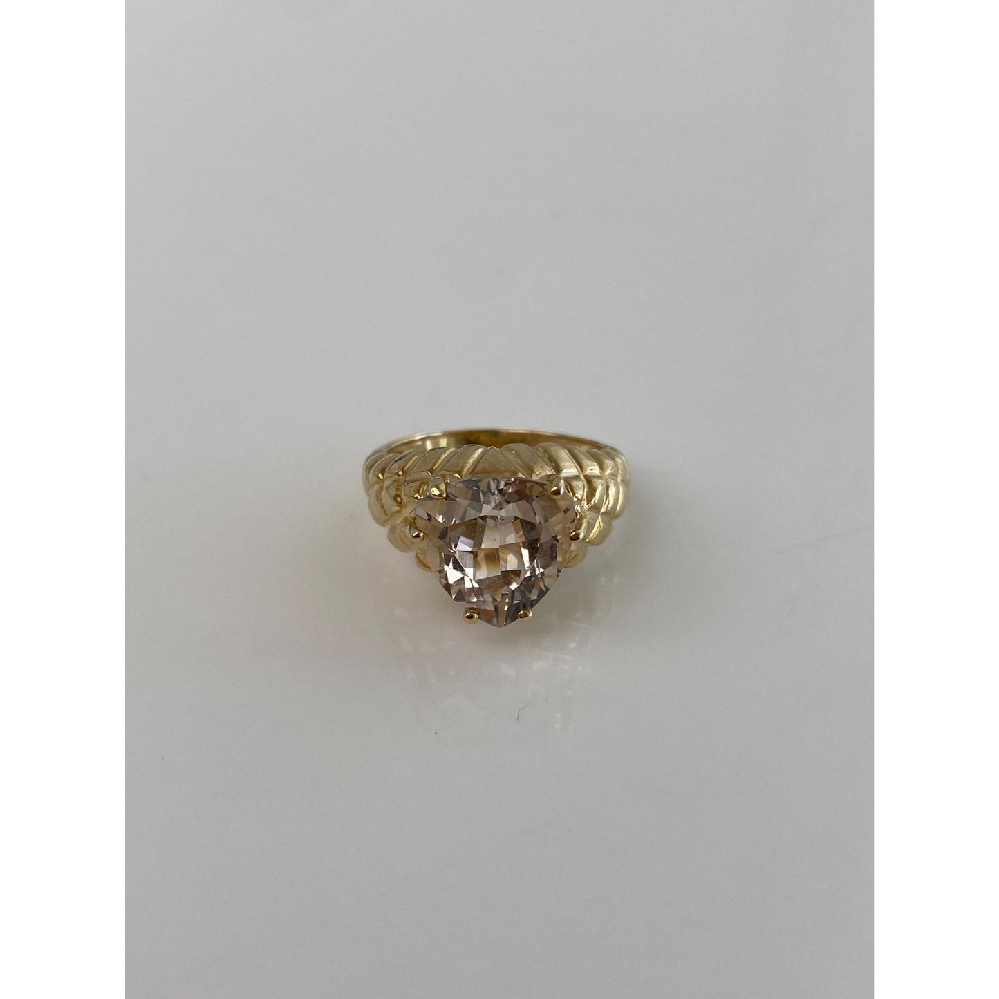 Vintage Solid 10k Yellow Gold Clear Quartz Textured Ring Band - Size 4.75