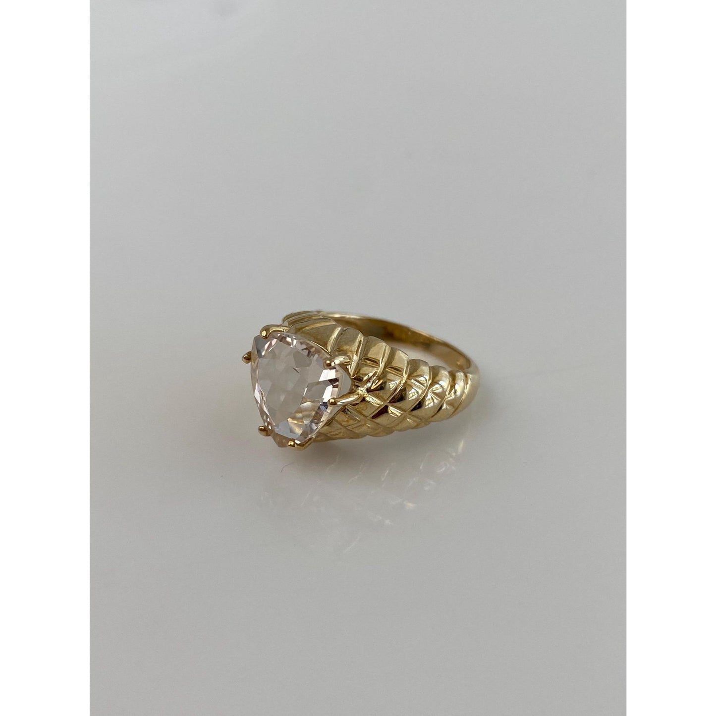 Vintage Solid 10k Yellow Gold Clear Quartz Textured Ring Band - Size 4.75