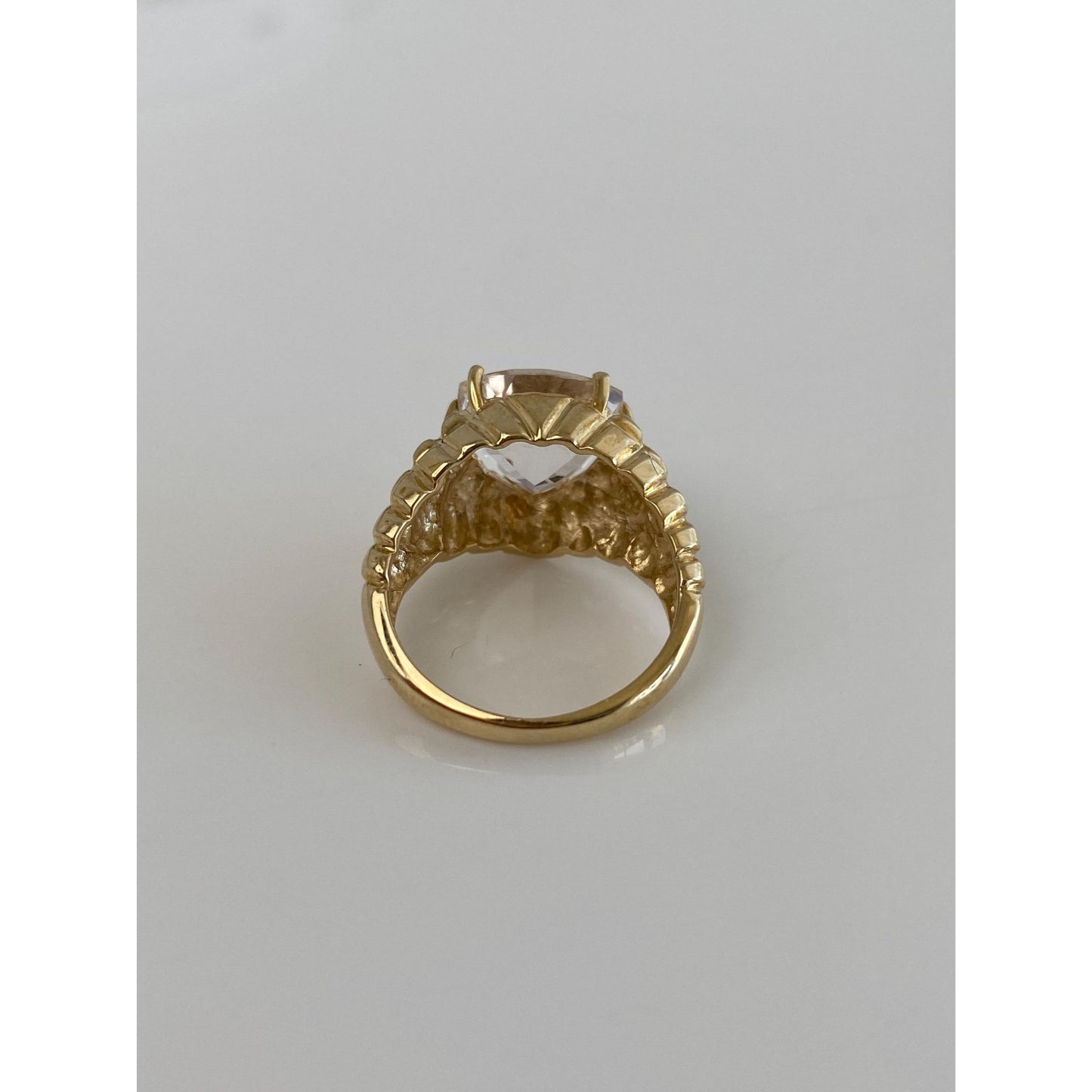 Vintage Solid 10k Yellow Gold Clear Quartz Textured Ring Band - Size 4.75