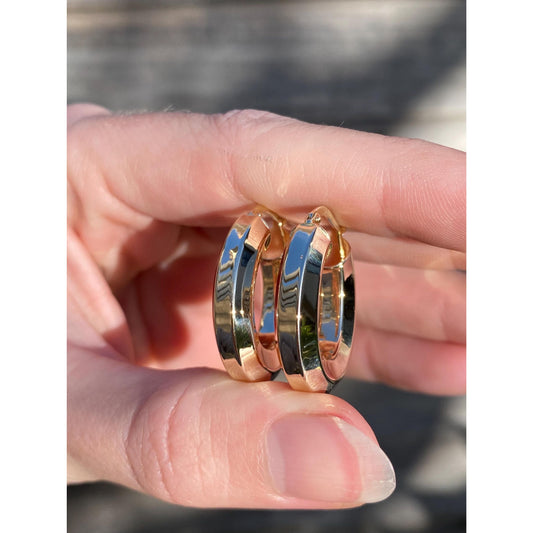 Vintage 14k Yellow Gold Chunky Oval Hoop Earrings