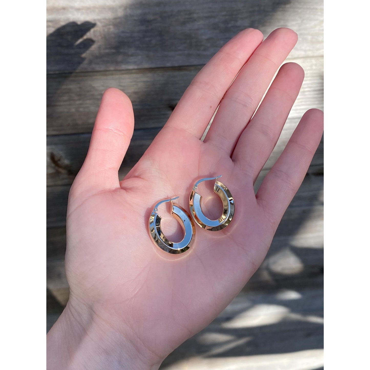 Vintage 14k Yellow Gold Chunky Oval Hoop Earrings