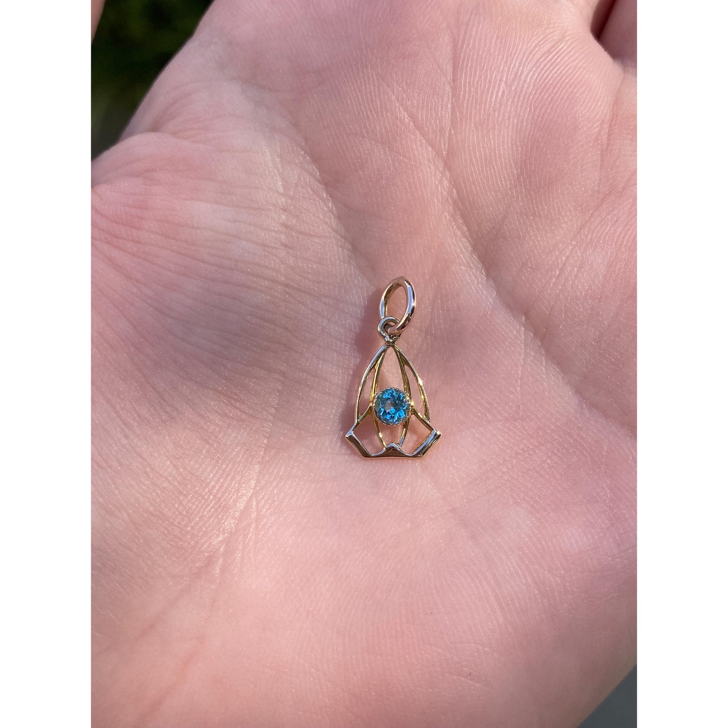 Vintage Solid 10k Yellow Gold Light Blue Cubic Zirconia Stick Pin Conversion Charm