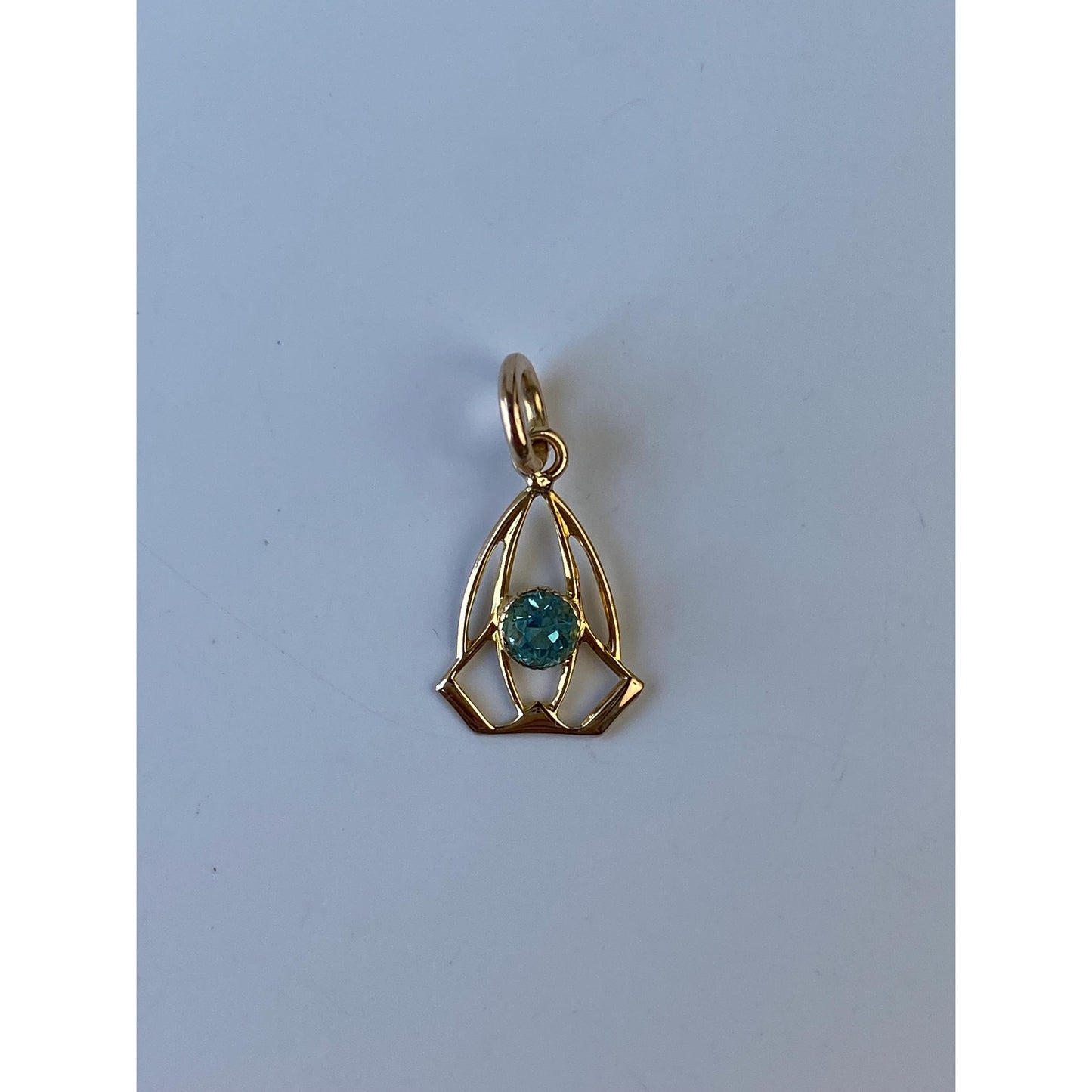 Vintage Solid 10k Yellow Gold Light Blue Cubic Zirconia Stick Pin Conversion Charm