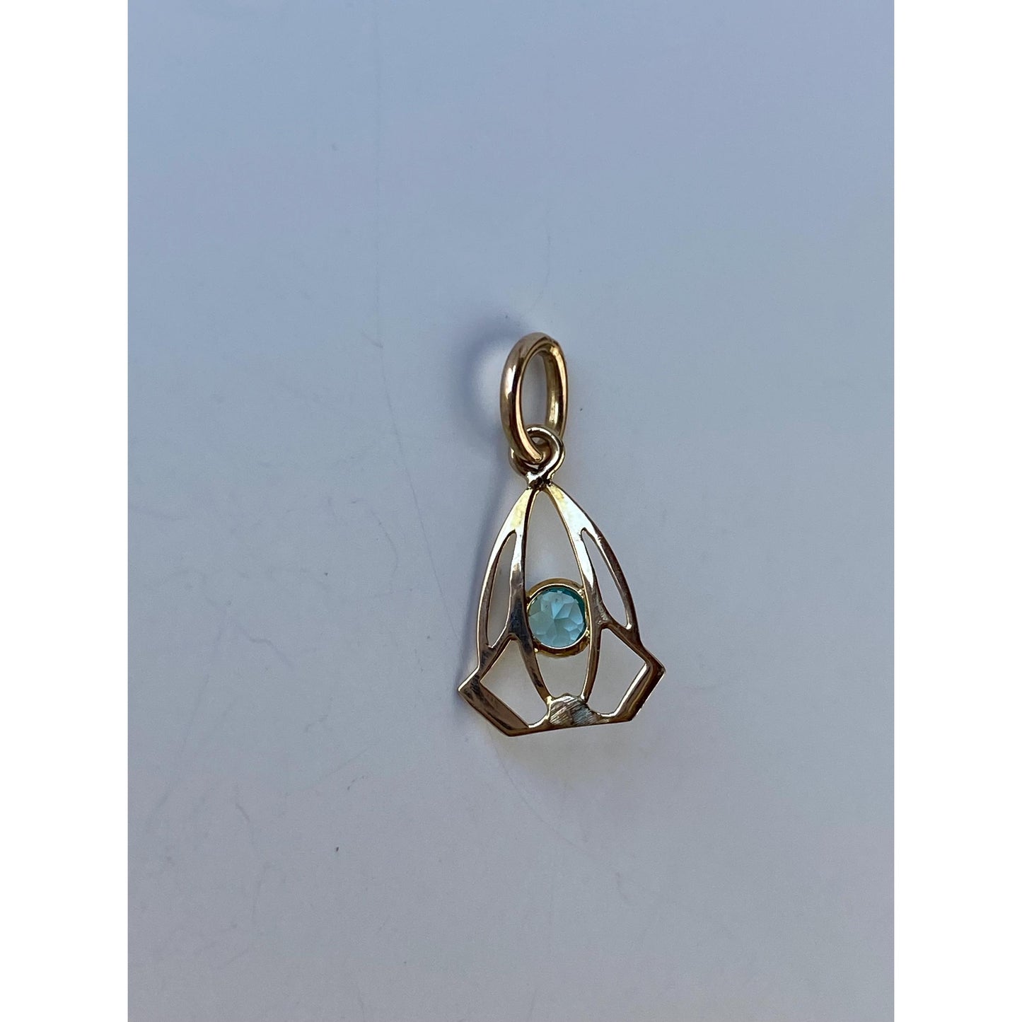 Vintage Solid 10k Yellow Gold Light Blue Cubic Zirconia Stick Pin Conversion Charm
