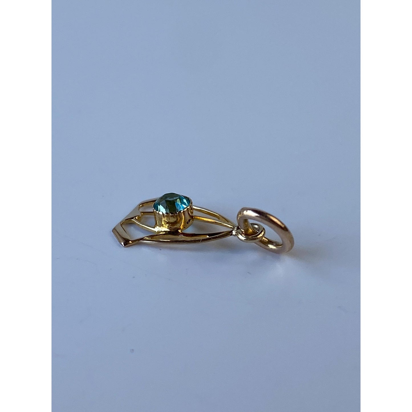 Vintage Solid 10k Yellow Gold Light Blue Cubic Zirconia Stick Pin Conversion Charm