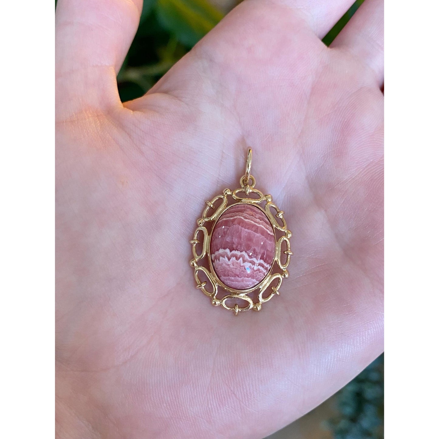 Vintage Solid 10k Yellow Gold Rhodochrosite Cabochon Charm
