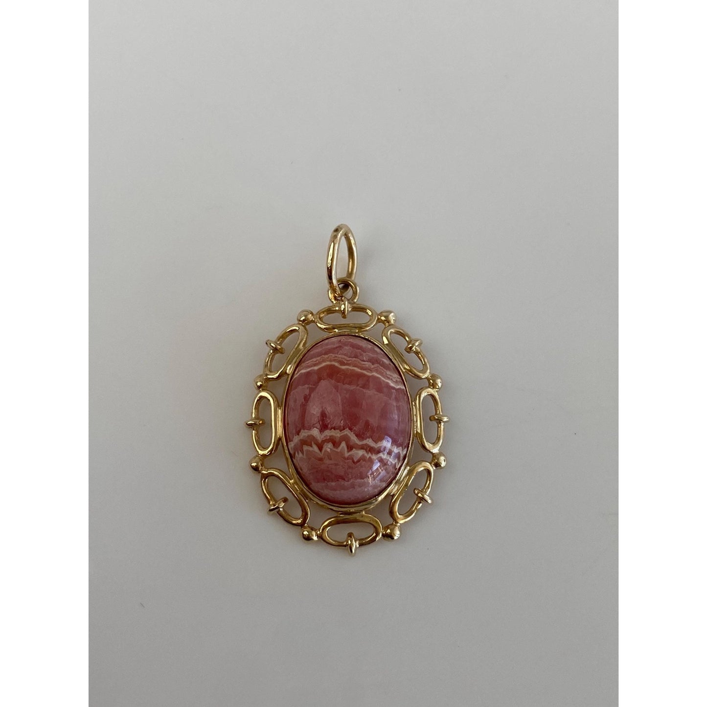 Vintage Solid 10k Yellow Gold Rhodochrosite Cabochon Charm