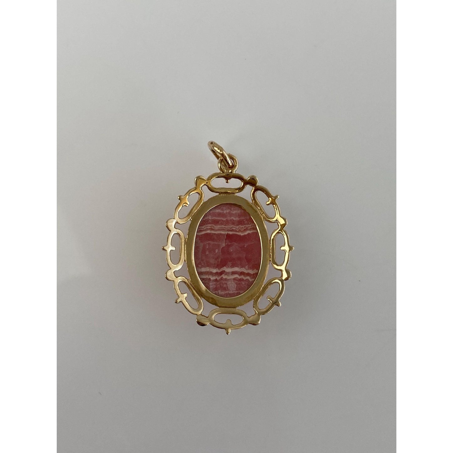 Vintage Solid 10k Yellow Gold Rhodochrosite Cabochon Charm