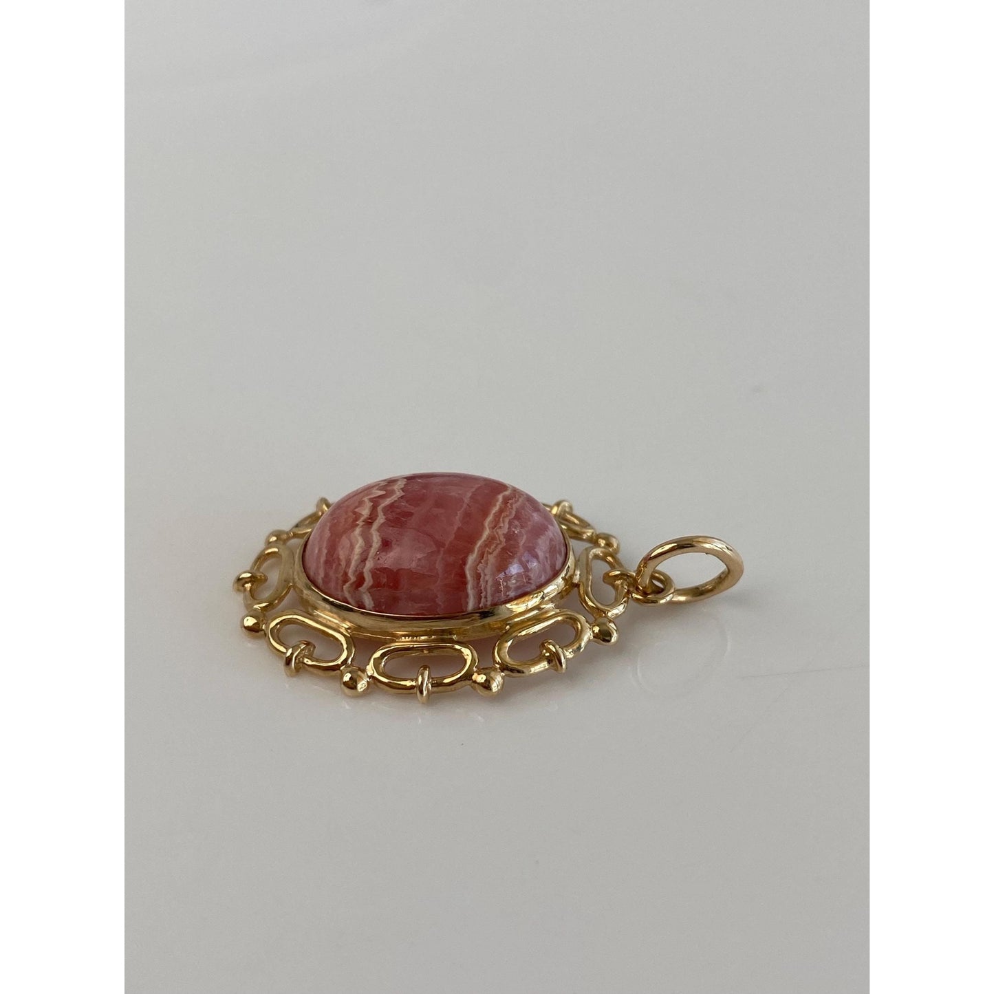Vintage Solid 10k Yellow Gold Rhodochrosite Cabochon Charm