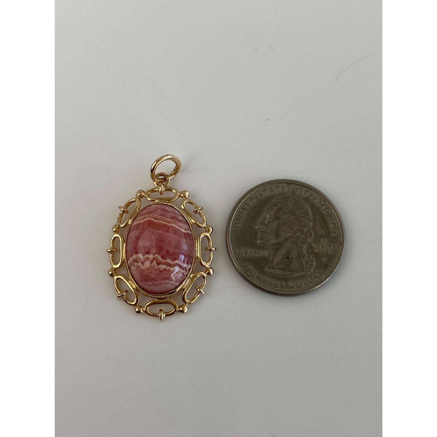 Vintage Solid 10k Yellow Gold Rhodochrosite Cabochon Charm
