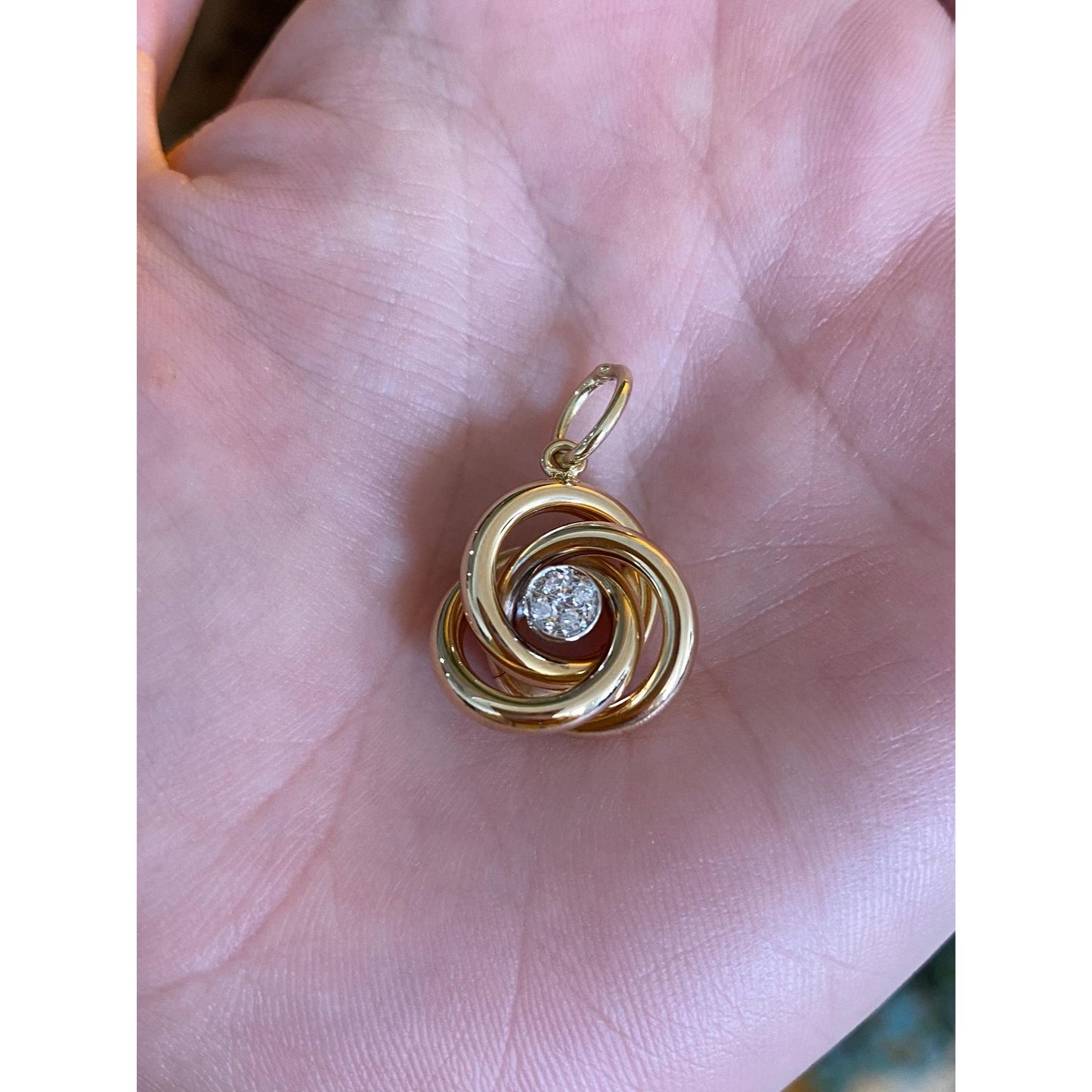 Vintage 14k Yellow Gold Clear Sapphire Knot Charm