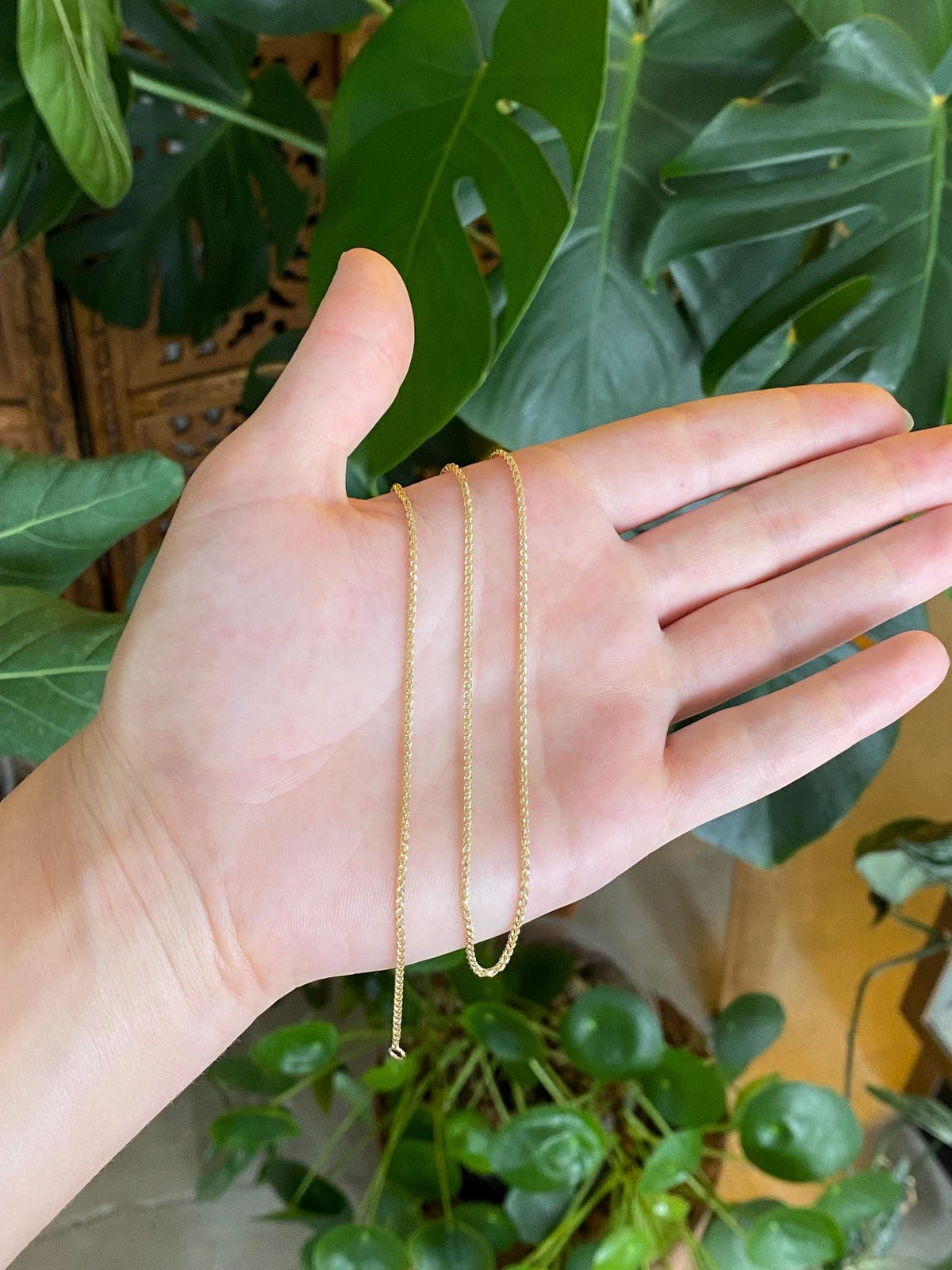 Solid 14k Yellow Gold Diamond Cut Wheat Chain Necklace - 17.75 inches