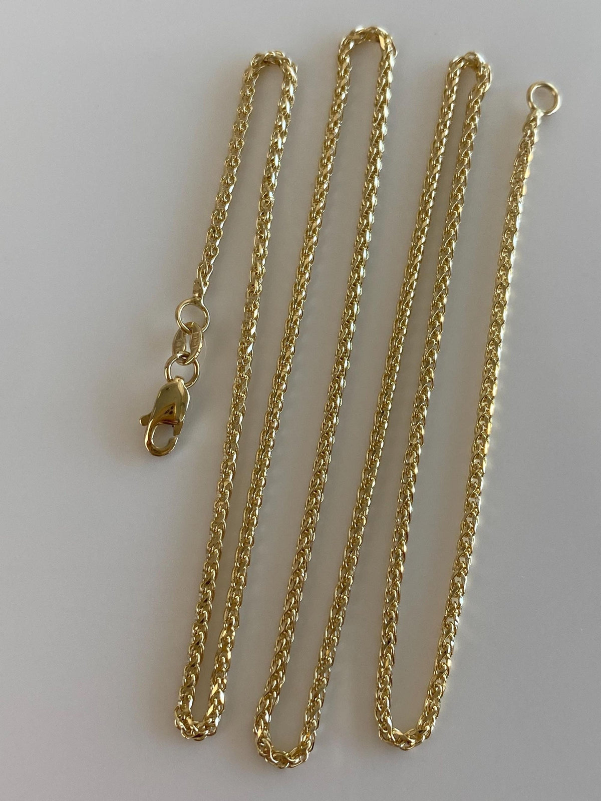 Solid 14k Yellow Gold Diamond Cut Wheat Chain Necklace - 17.75 inches