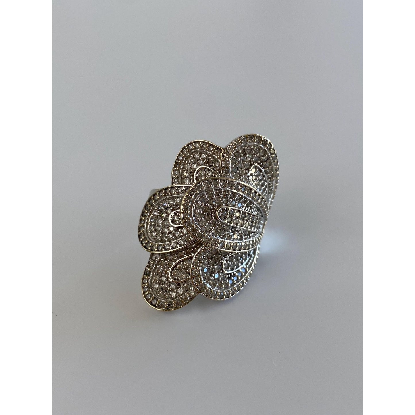 Solid 14k White Gold Cubic Zirconia Scalloped Feather Ring - Size 7.5