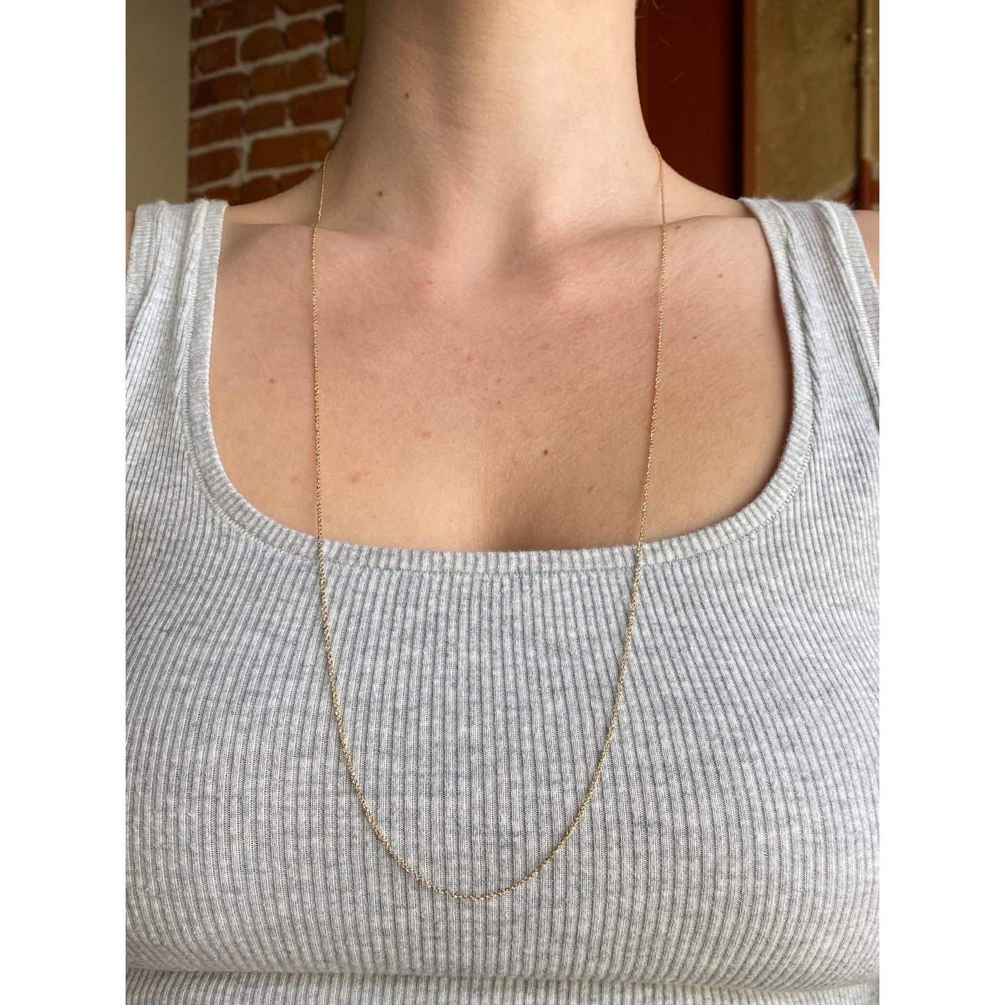 Vintage Solid 14k Yellow Gold Long Dainty Twist Chain Necklace - 30 inches