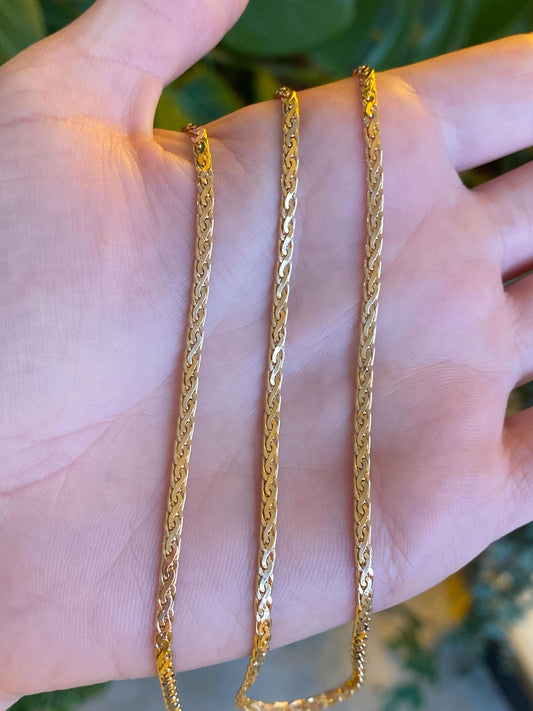 Vintage Solid 14k Yellow Gold Fancy Flat Chain Necklace - 24 inches