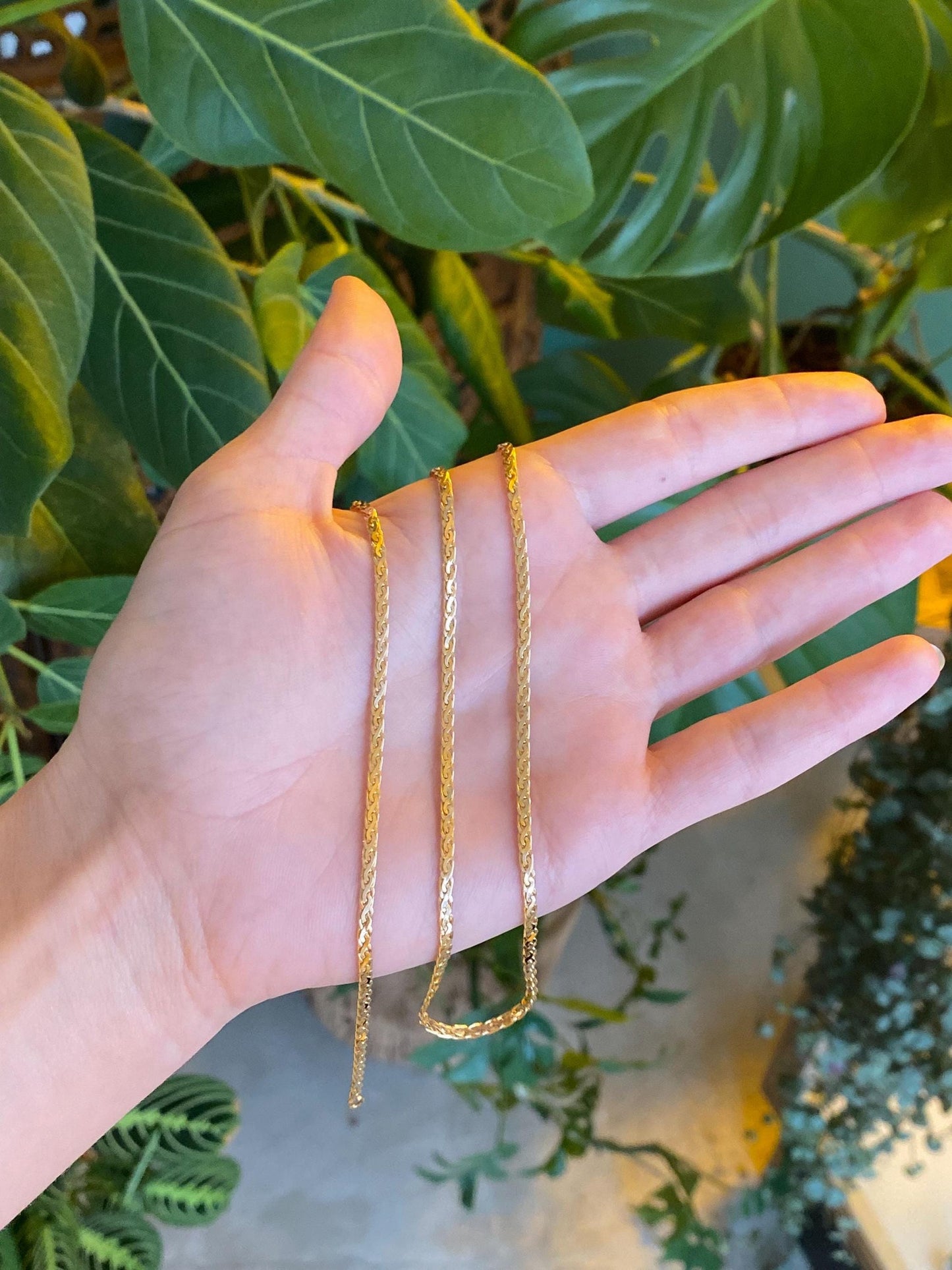 Vintage Solid 14k Yellow Gold Fancy Flat Chain Necklace - 24 inches