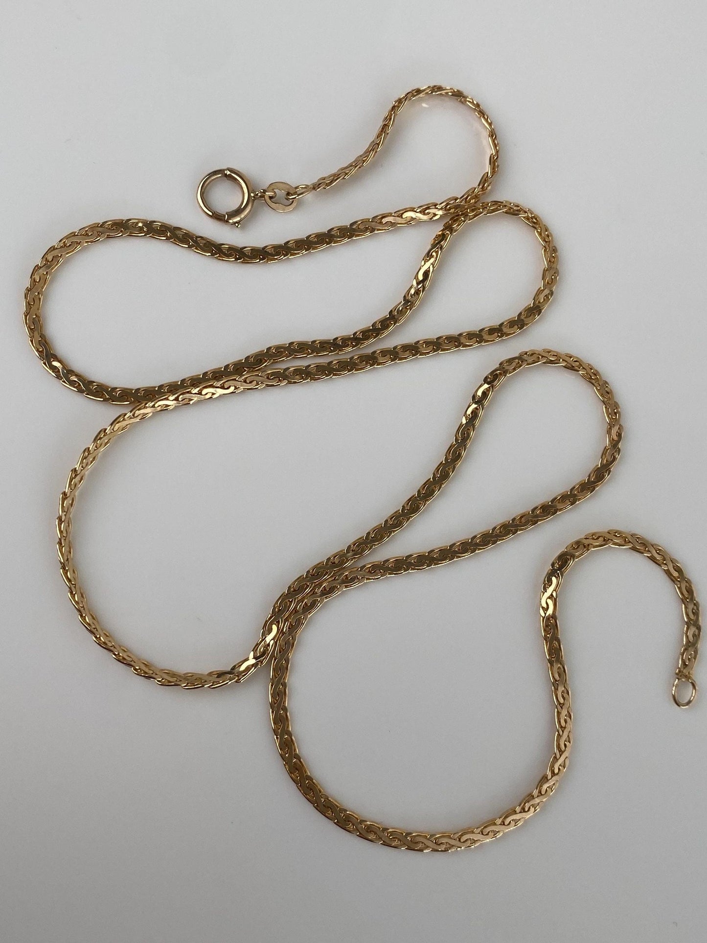 Vintage Solid 14k Yellow Gold Fancy Flat Chain Necklace - 24 inches