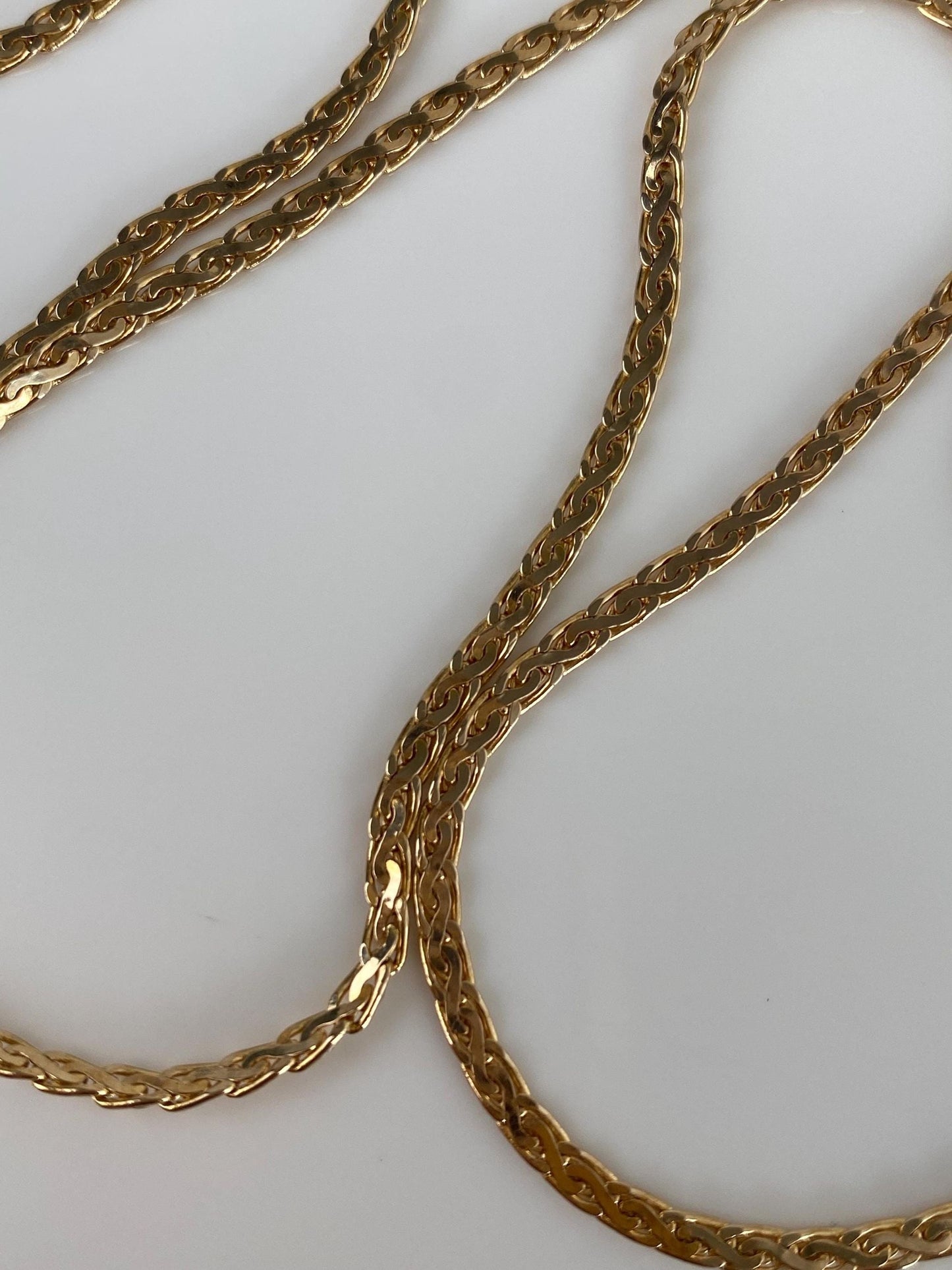 Vintage Solid 14k Yellow Gold Fancy Flat Chain Necklace - 24 inches