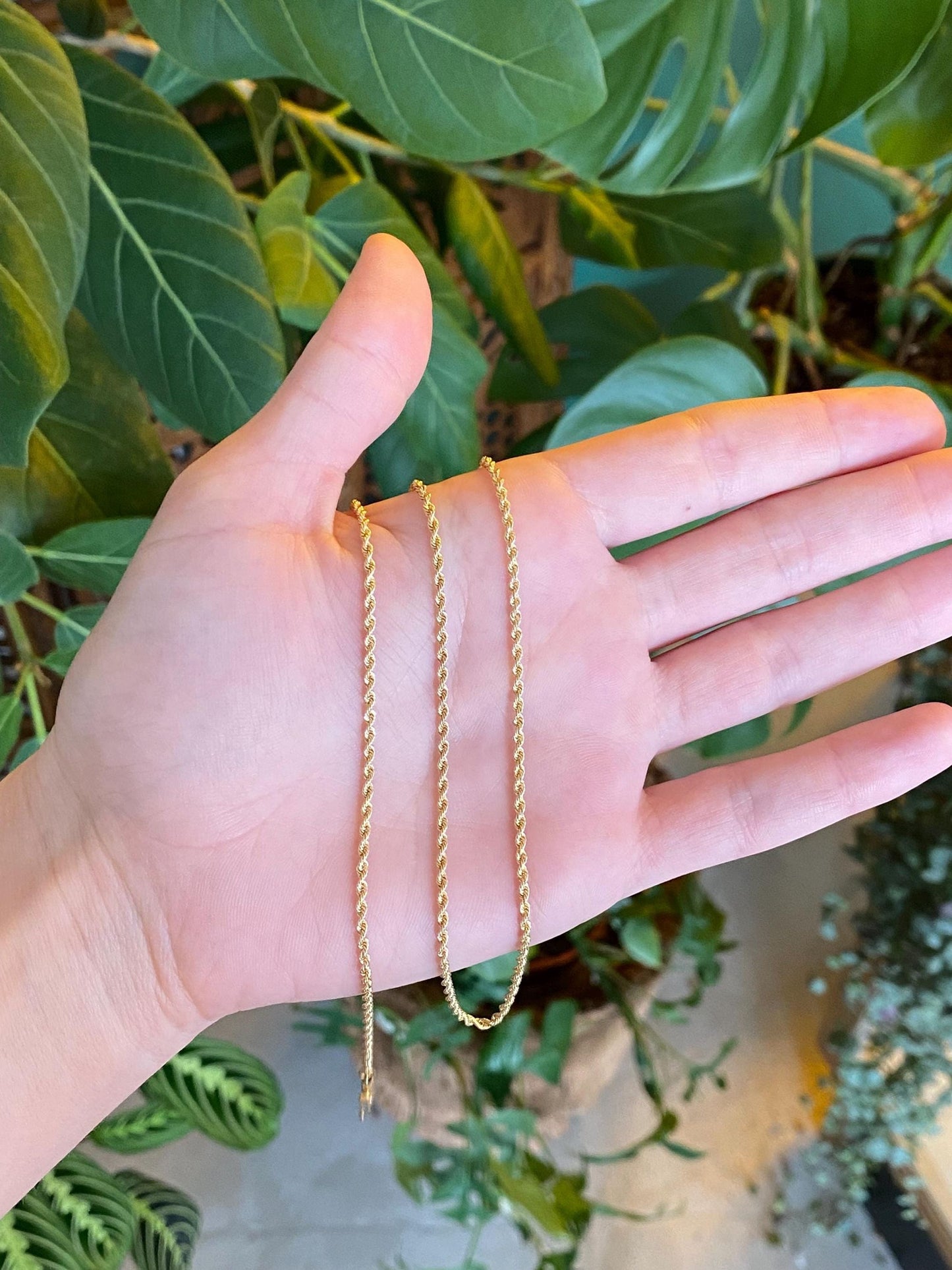 Vintage 14k Yellow Gold Slim Rope Chain Necklace - 24 inches