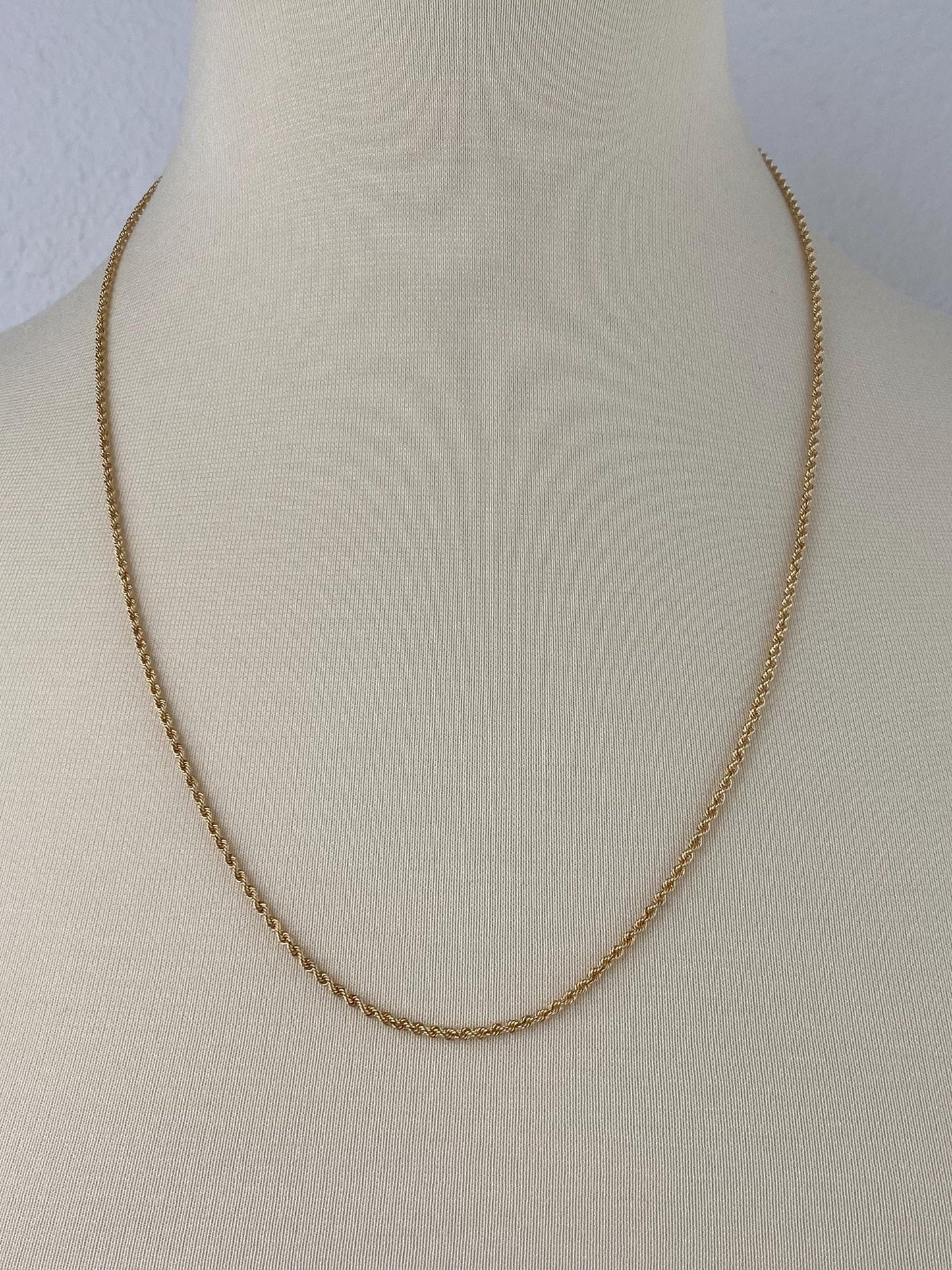 Vintage 14k Yellow Gold Slim Rope Chain Necklace - 24 inches